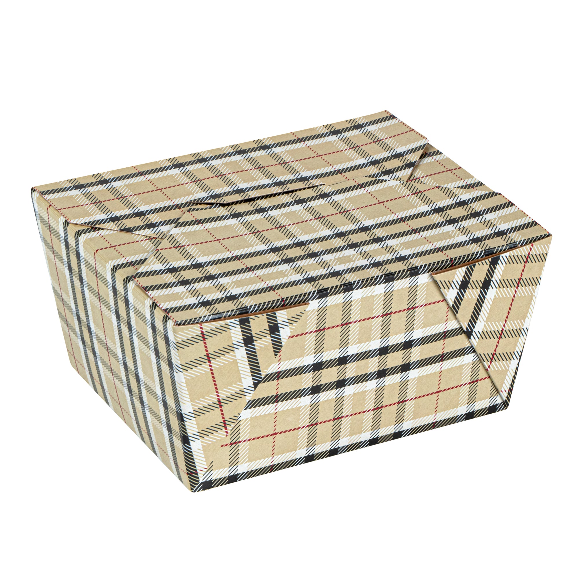 Bio Tek 30 oz Rectangle Plaid Paper #1 Bio Box Take Out Container - 5" x 4" x 2 1/2" - 200 count box