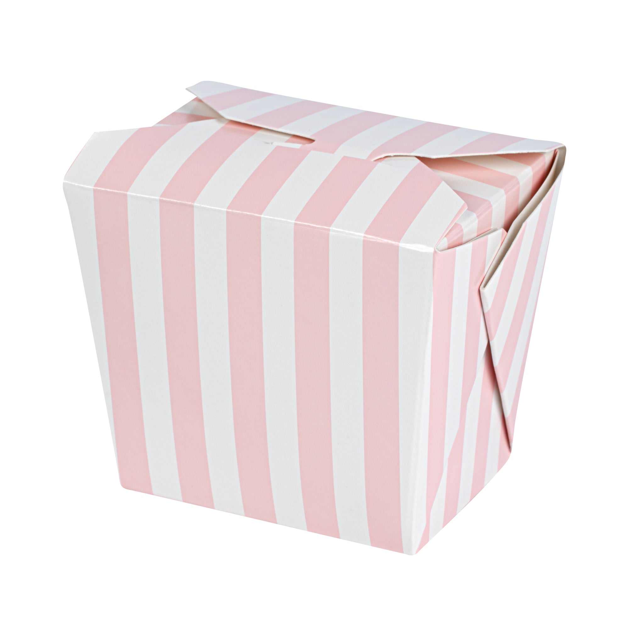 Bio Tek 8 oz Square Pink and White Stripe Paper Noodle Take Out Container - 2 3/4" x 2 1/4" x 2 1/2" - 200 count box