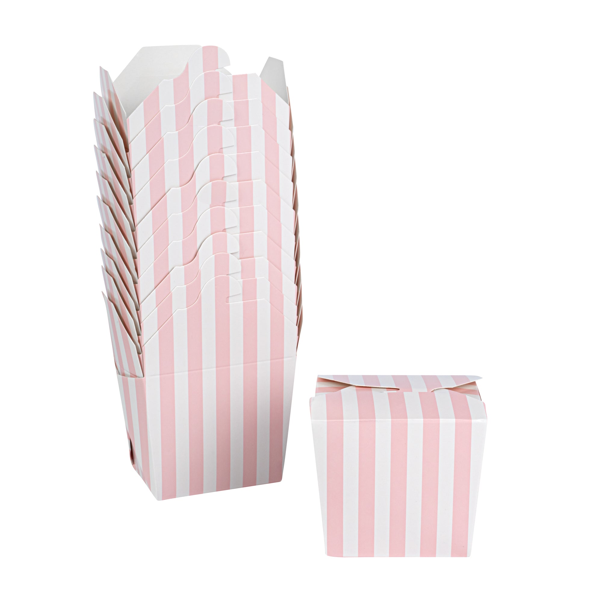 Bio Tek 8 oz Square Pink and White Stripe Paper Noodle Take Out Container - 2 3/4" x 2 1/4" x 2 1/2" - 200 count box