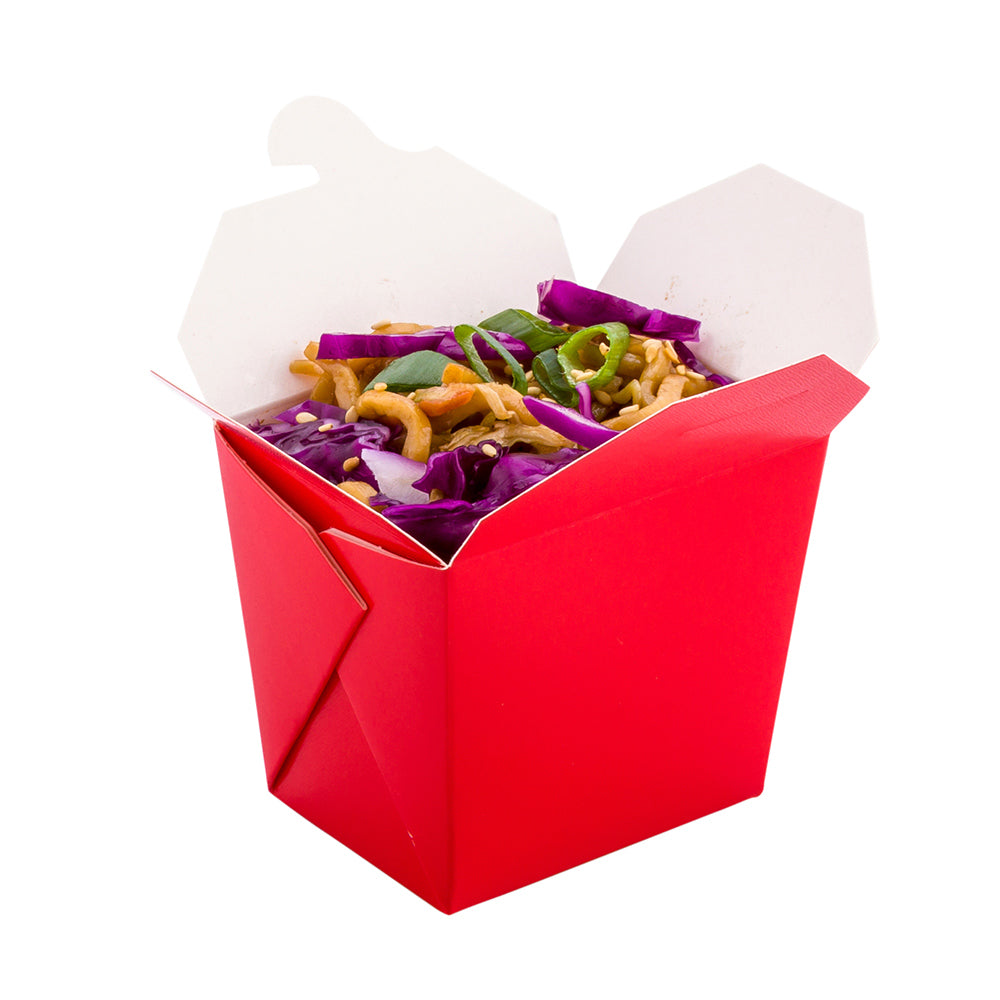 Bio Tek 8 oz Square Red Paper Noodle Take Out Container - 2 3/4" x 2 1/4" x 2 1/2" - 200 count box