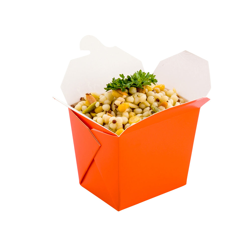 Bio Tek 8 oz Square Tangerine Orange Paper Noodle Take Out Container - 2 3/4" x 2 1/4" x 2 1/2" - 200 count box