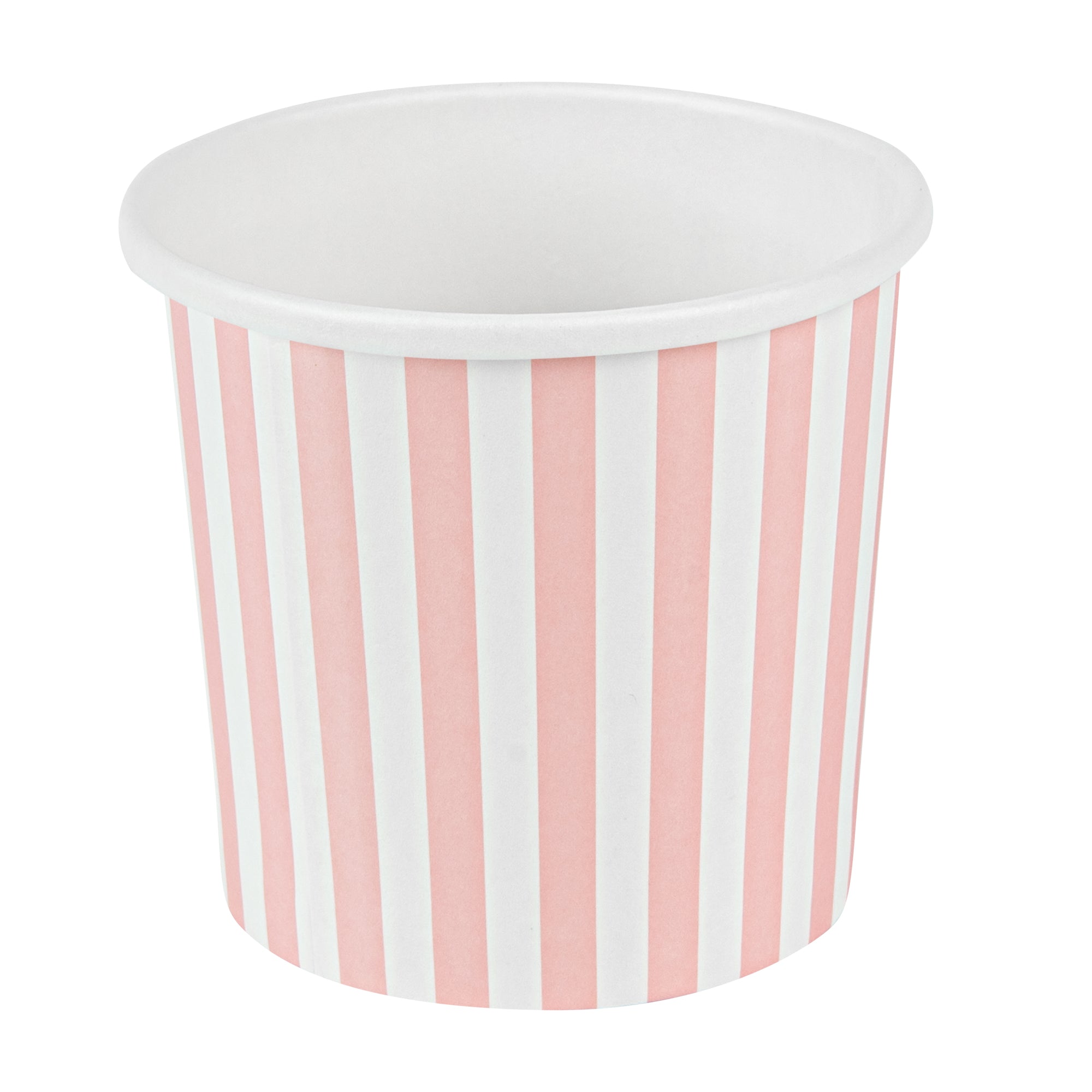 Bio Tek 12 oz Round Pink and White Stripe Paper Soup Container - 3 1/2" x 3 1/2" x 3 1/2" - 200 count box