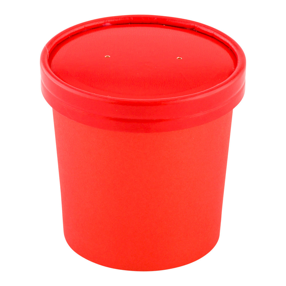 Bio Tek Round Red Paper Soup Container Lid - Fits 12 oz - 200 count box