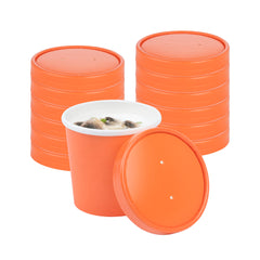 Bio Tek Round Tangerine Orange Paper Soup Container Lid - Fits 12 oz - 200 count box