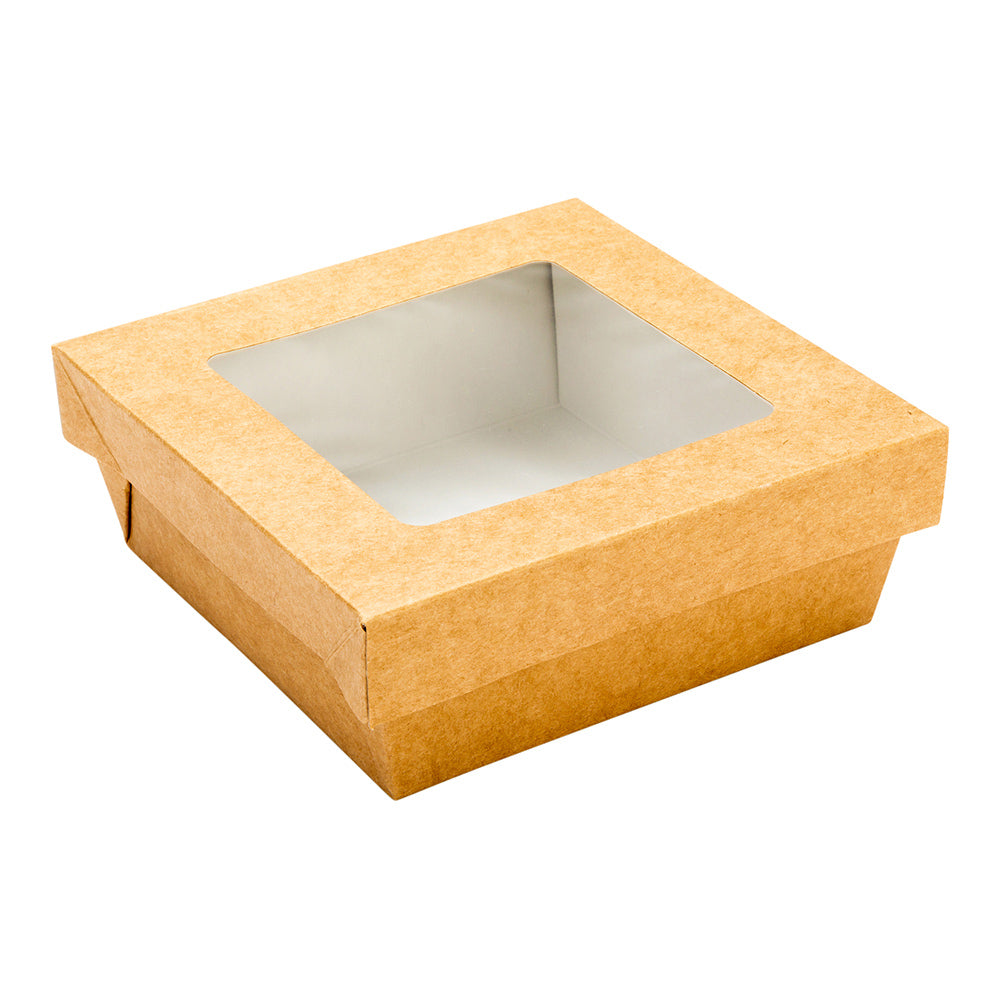 Cafe Vision 27 oz Square Kraft Paper Medium Take Out Container - 5 1/4" x 5 1/4" x 2" - 200 count box