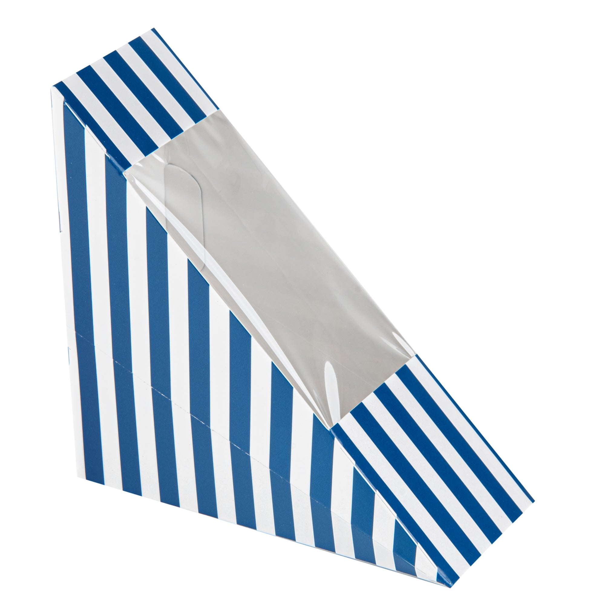 Cafe Vision Triangle Blue and White Stripe Paper Small Sandwich Box - 4 3/4" x 4 3/4" x 2" - 200 count box