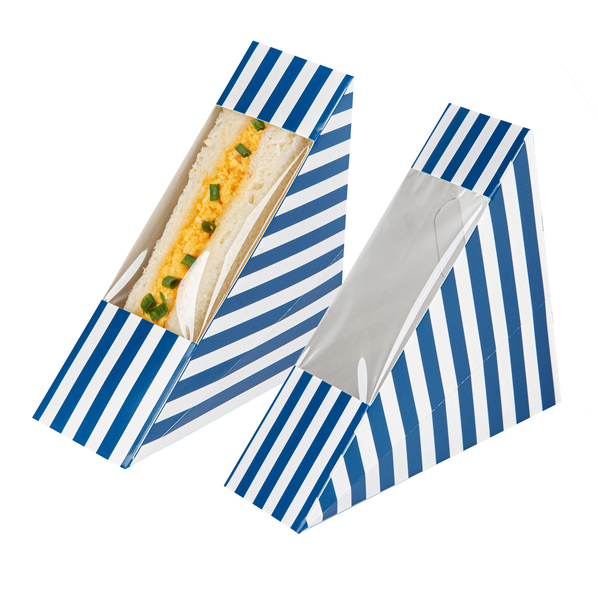 Cafe Vision Triangle Blue and White Stripe Paper Small Sandwich Box - 4 3/4" x 4 3/4" x 2" - 200 count box