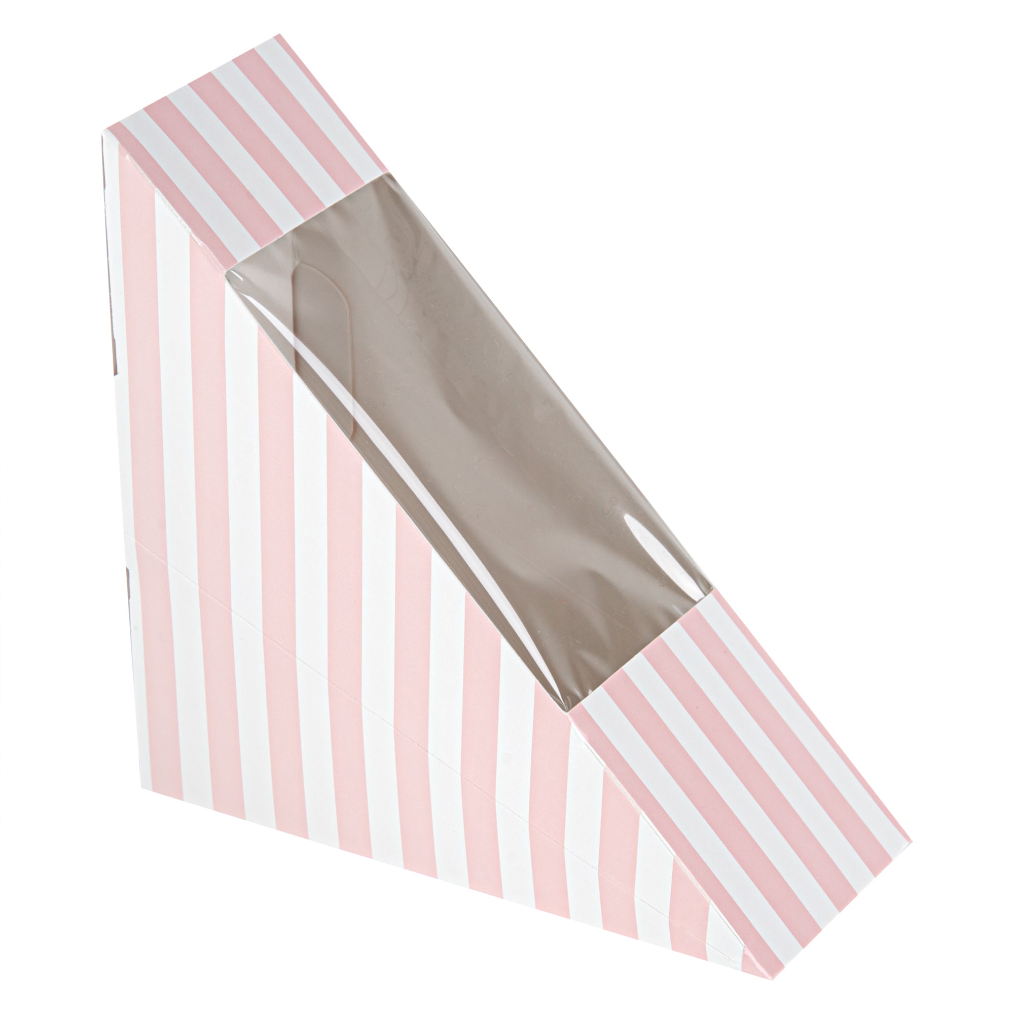 Cafe Vision Triangle Pink and White Stripe Paper Small Sandwich Box - 4 3/4" x 4 3/4" x 2" - 200 count box