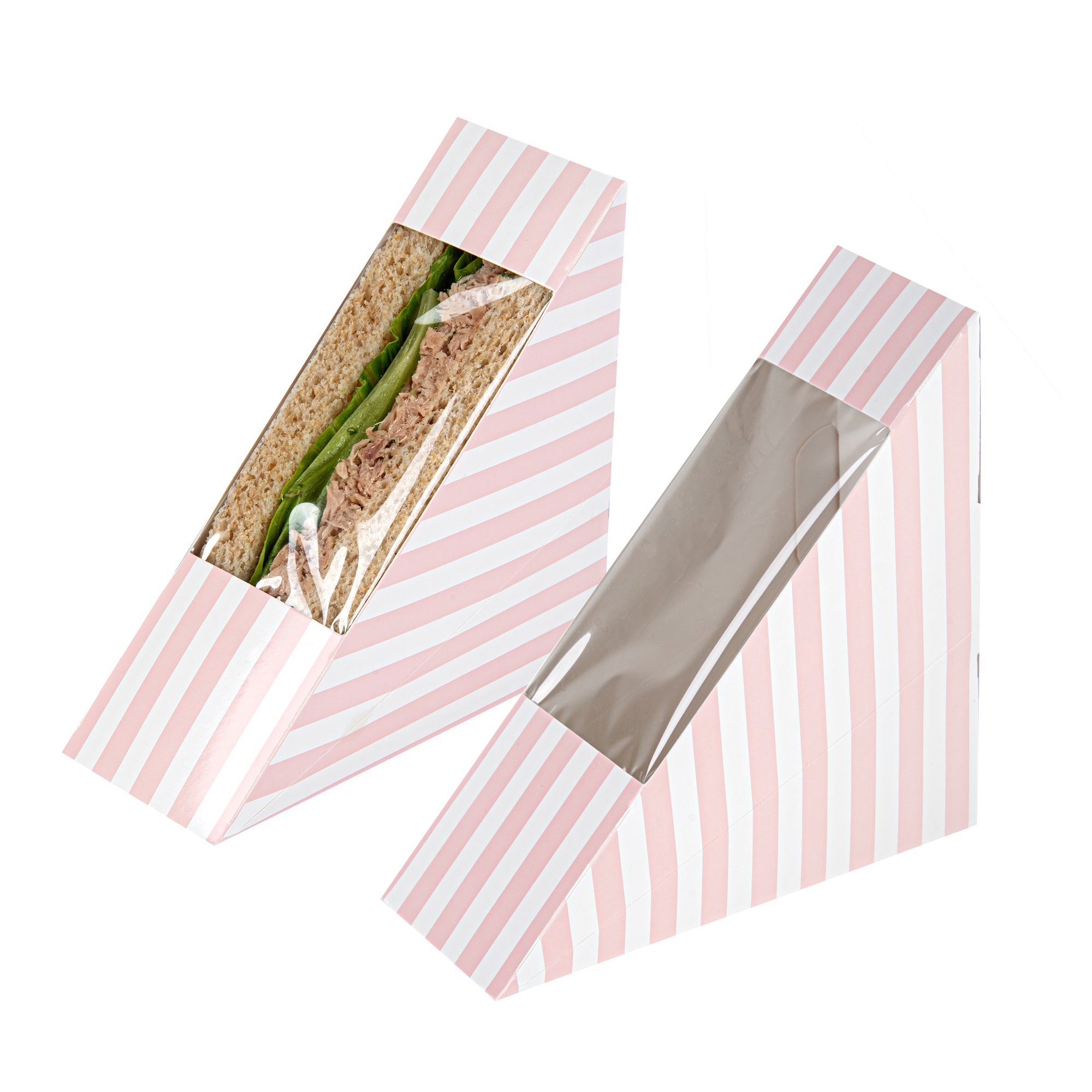 Cafe Vision Triangle Pink and White Stripe Paper Small Sandwich Box - 4 3/4" x 4 3/4" x 2" - 200 count box