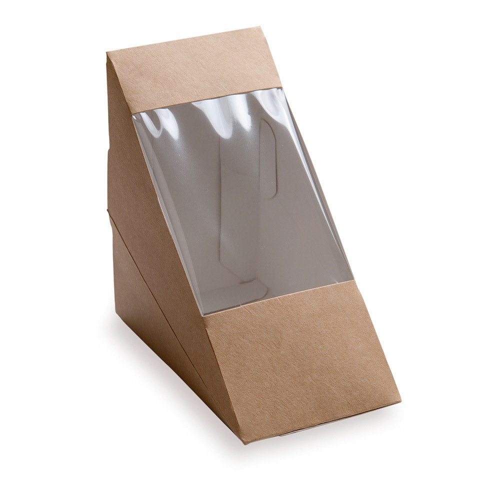 Cafe Vision Triangle Kraft Paper Medium Sandwich Box - 4 3/4" x 4 3/4" x 2 3/4" - 200 count box