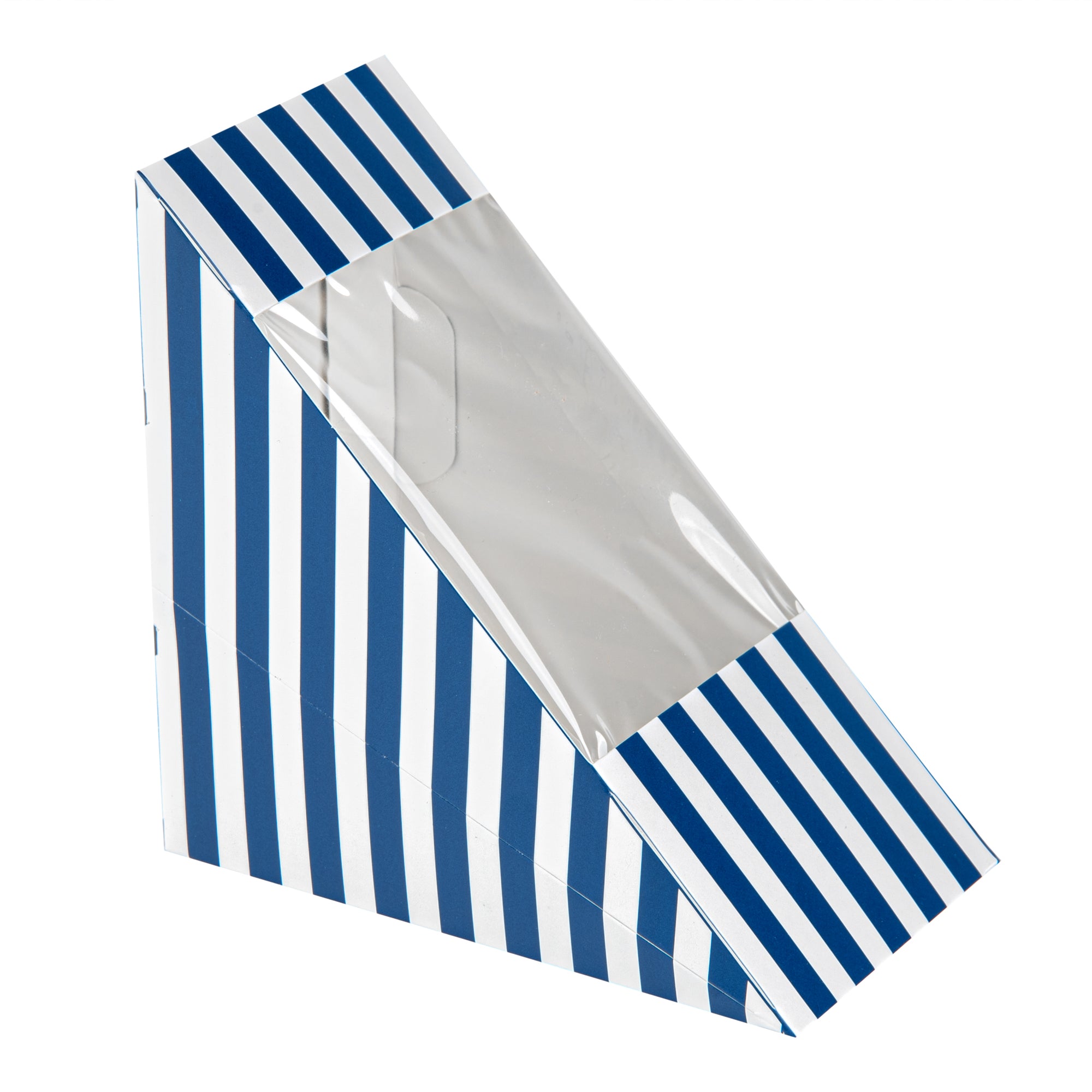 Cafe Vision Triangle Blue and White Stripe Paper Medium Sandwich Box - 4 3/4" x 4 3/4" x 2 3/4" - 200 count box