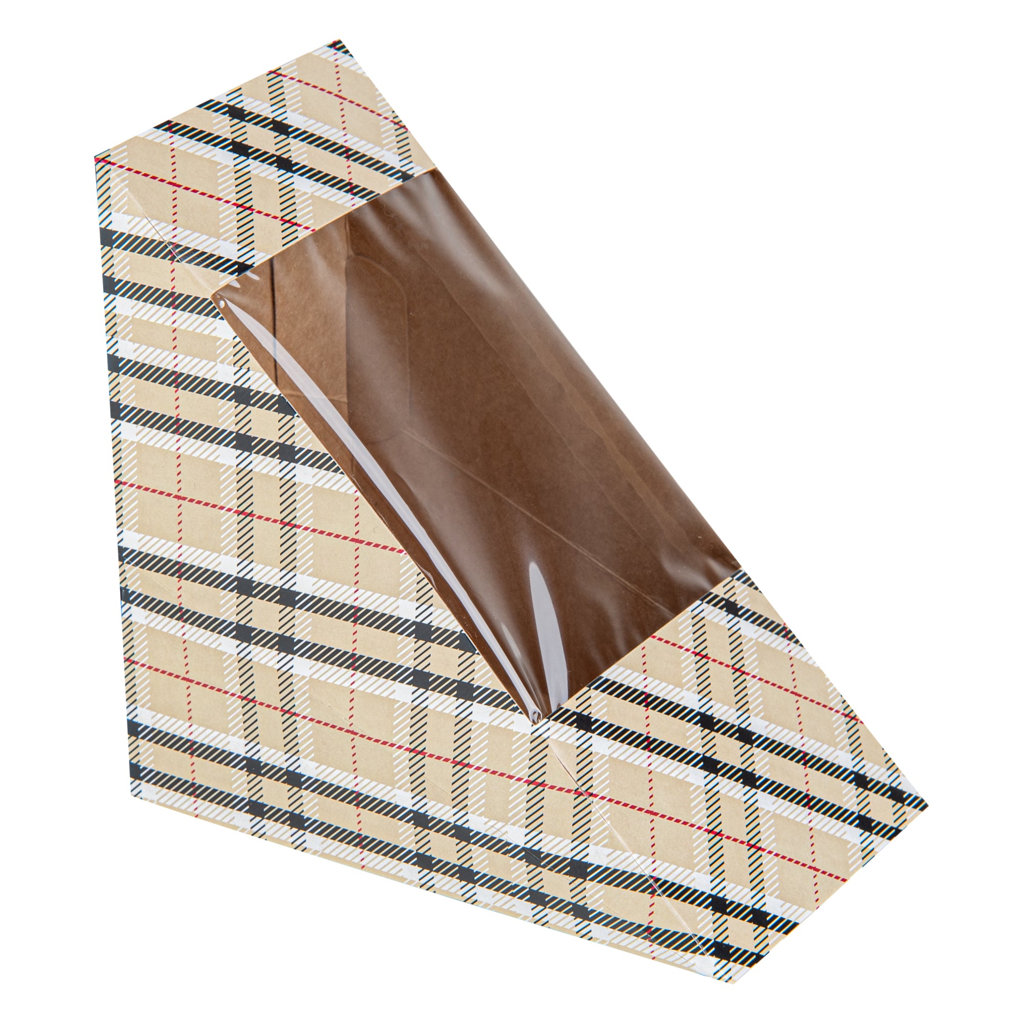 Cafe Vision Triangle Plaid Paper Medium Sandwich Box - 4 3/4" x 4 3/4" x 2 3/4" - 200 count box