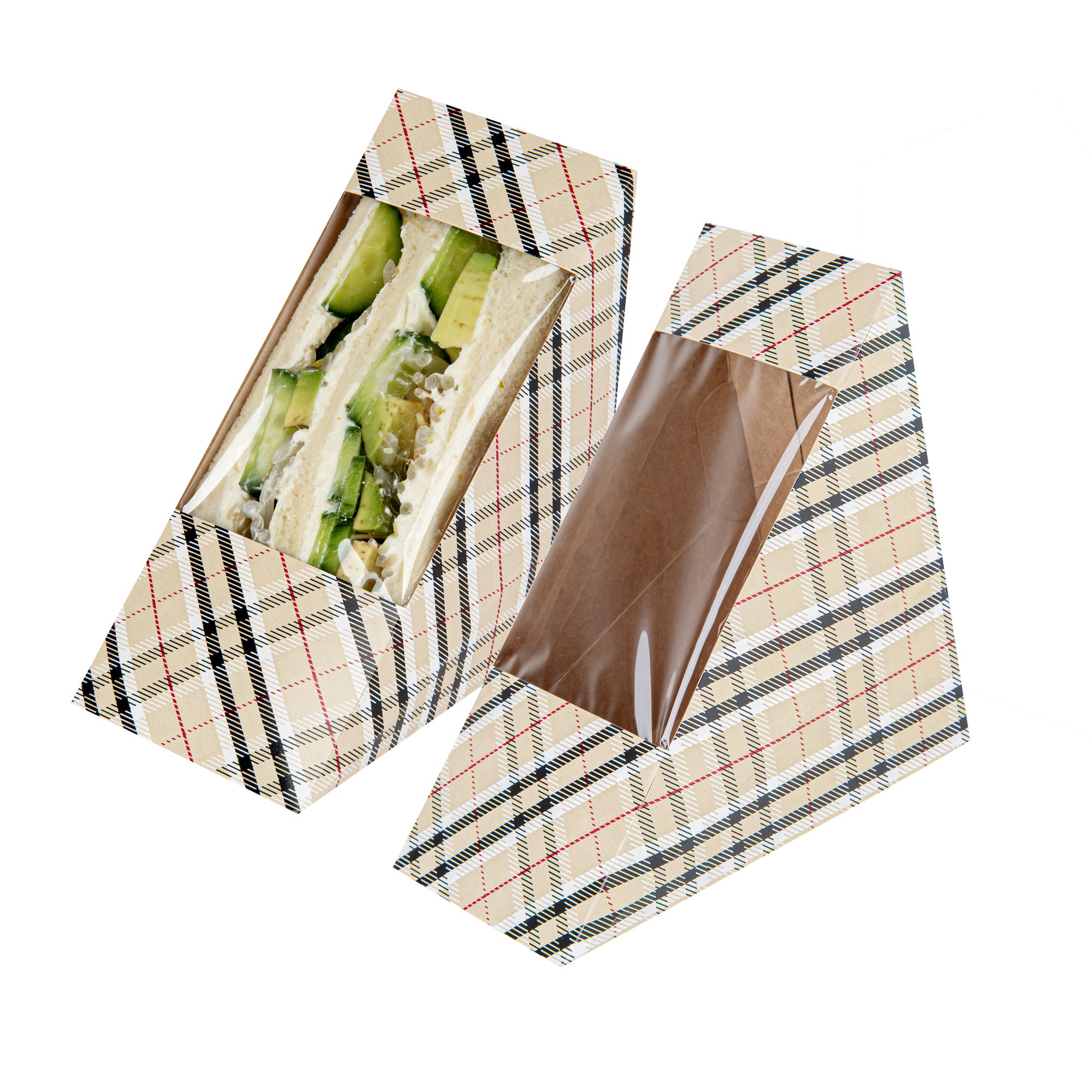 Cafe Vision Triangle Plaid Paper Medium Sandwich Box - 4 3/4" x 4 3/4" x 2 3/4" - 200 count box