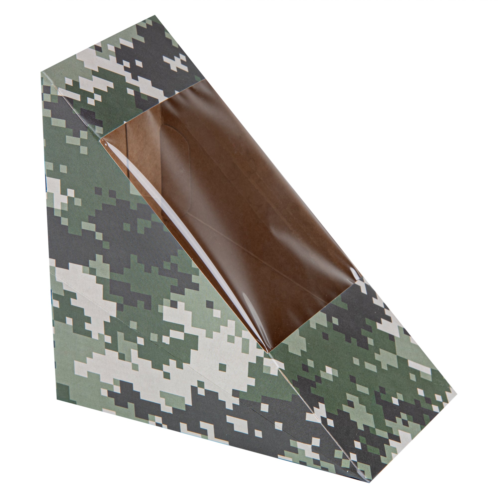 Cafe Vision Triangle Camouflage Paper Medium Sandwich Box - 4 3/4" x 4 3/4" x 2 3/4" - 200 count box