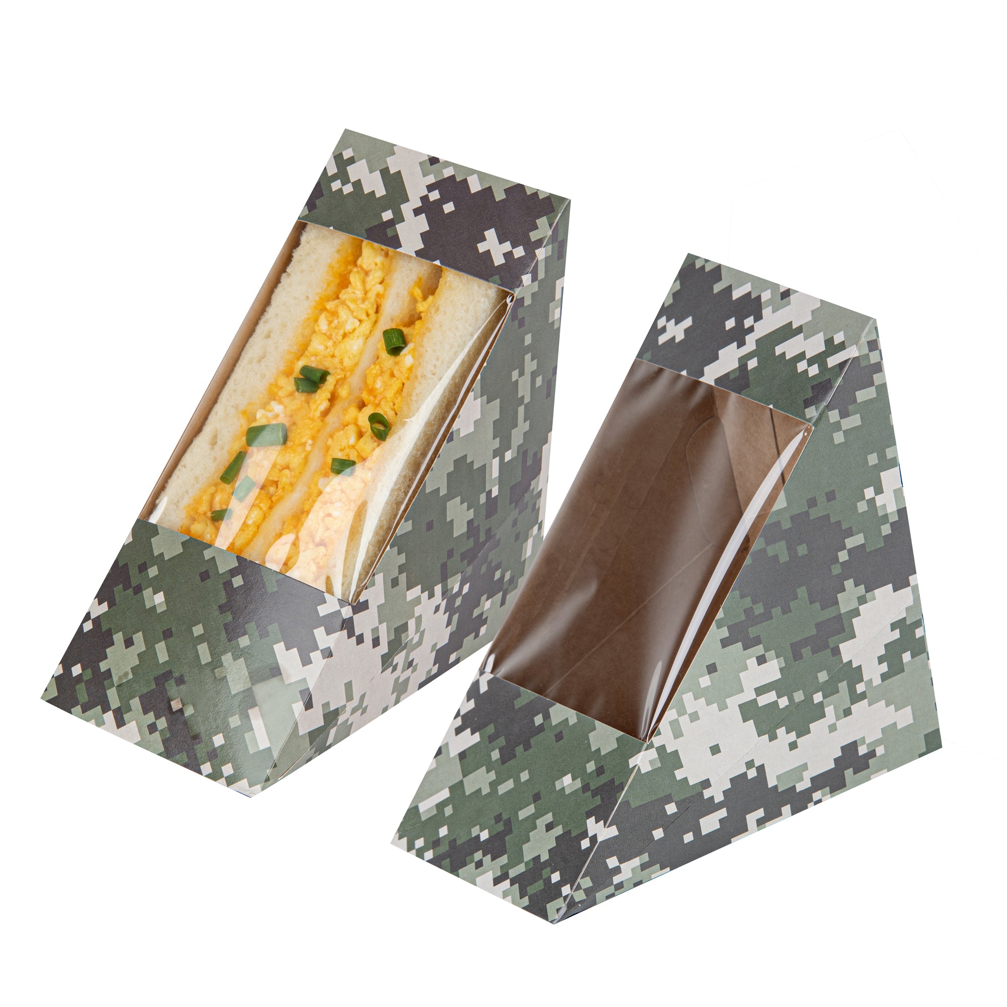 Cafe Vision Triangle Camouflage Paper Medium Sandwich Box - 4 3/4" x 4 3/4" x 2 3/4" - 200 count box