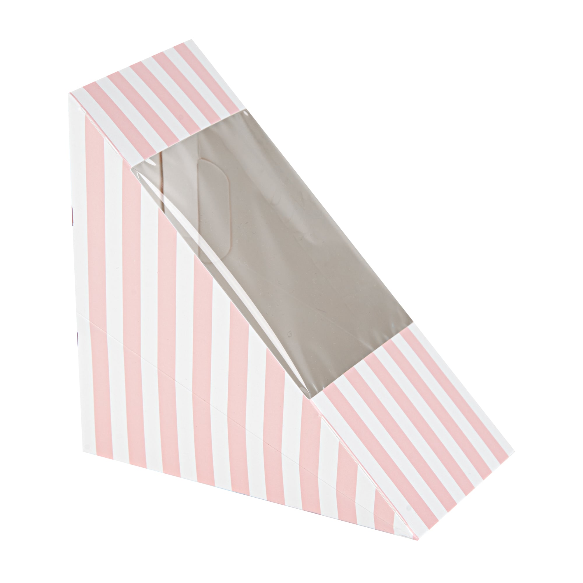 Cafe Vision Triangle Pink and White Stripe Paper Medium Sandwich Box - 4 3/4" x 4 3/4" x 2 3/4" - 200 count box