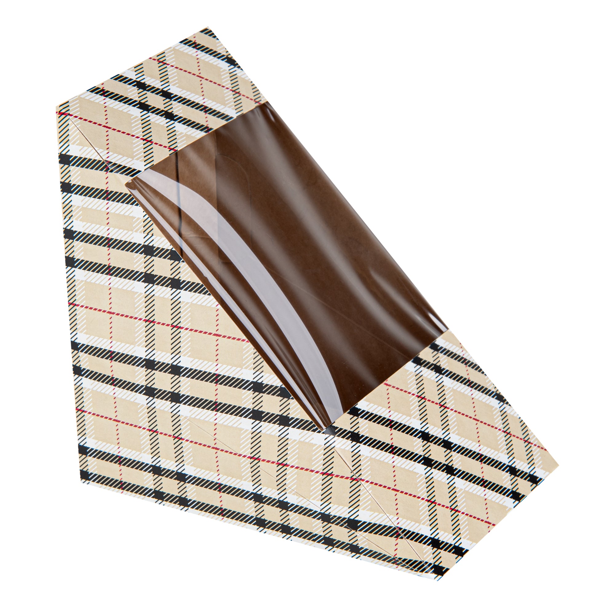 Cafe Vision Triangle Plaid Paper Large Sandwich Box - 4 3/4" x 4 3/4" x 3 1/4" - 200 count box