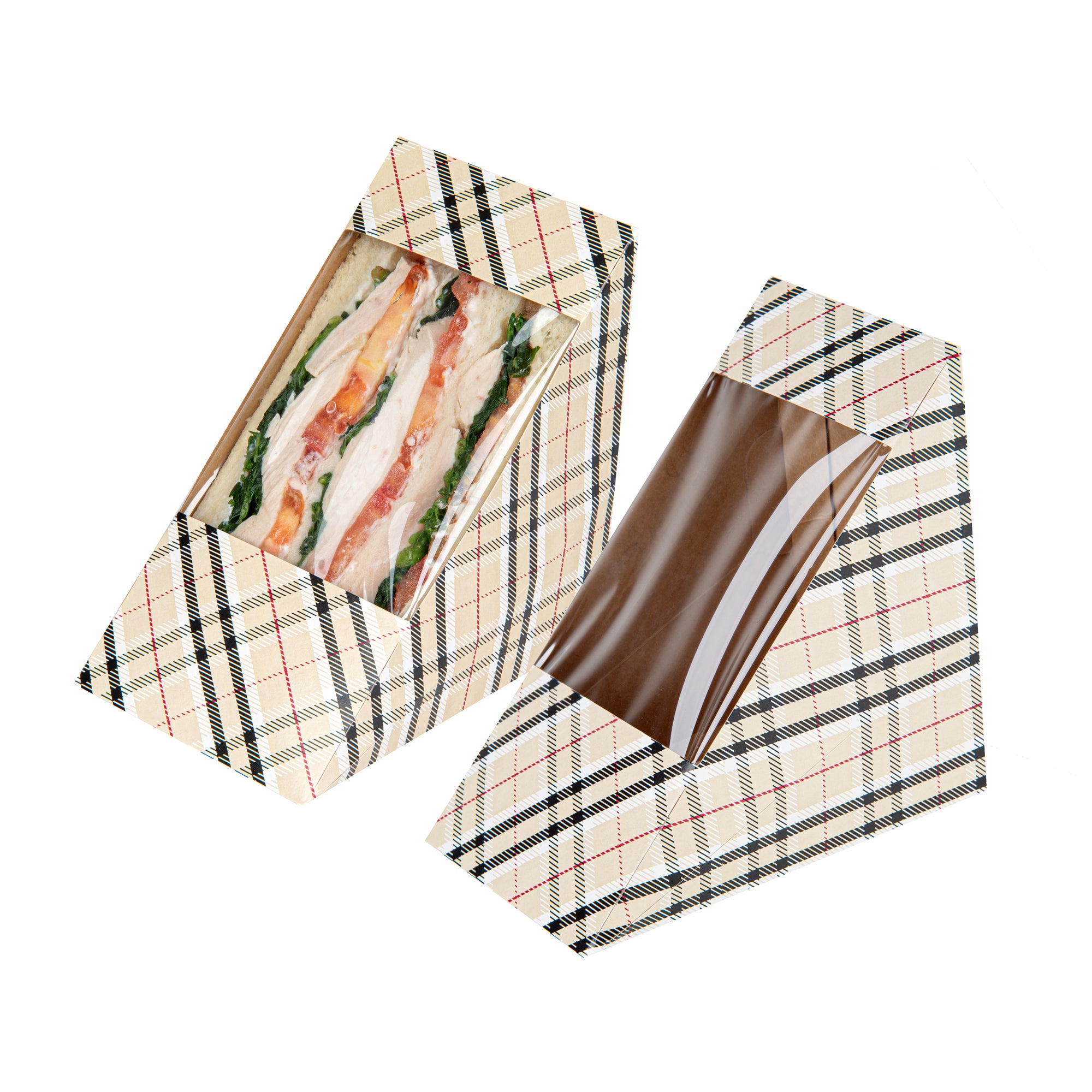 Cafe Vision Triangle Plaid Paper Large Sandwich Box - 4 3/4" x 4 3/4" x 3 1/4" - 200 count box