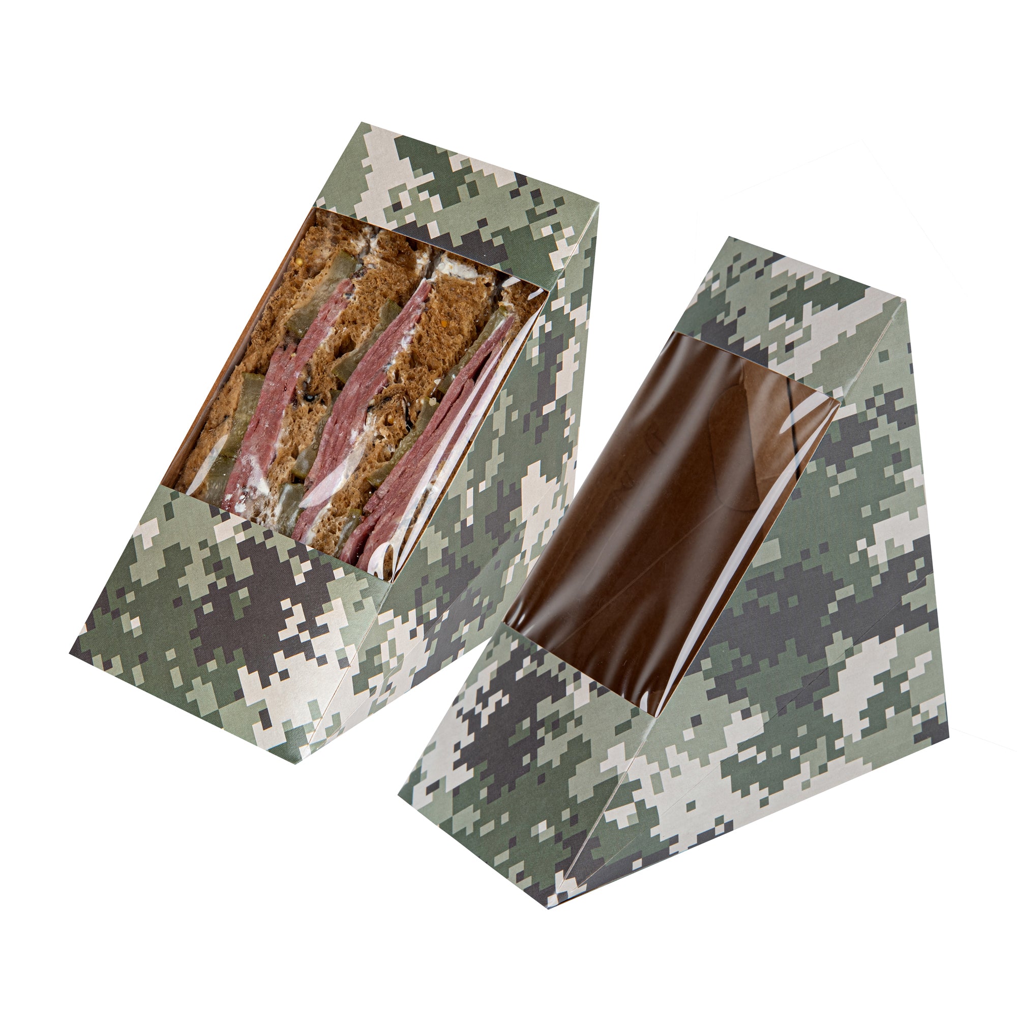 Cafe Vision Triangle Camouflage Paper Large Sandwich Box - 4 3/4" x 4 3/4" x 3 1/4" - 200 count box