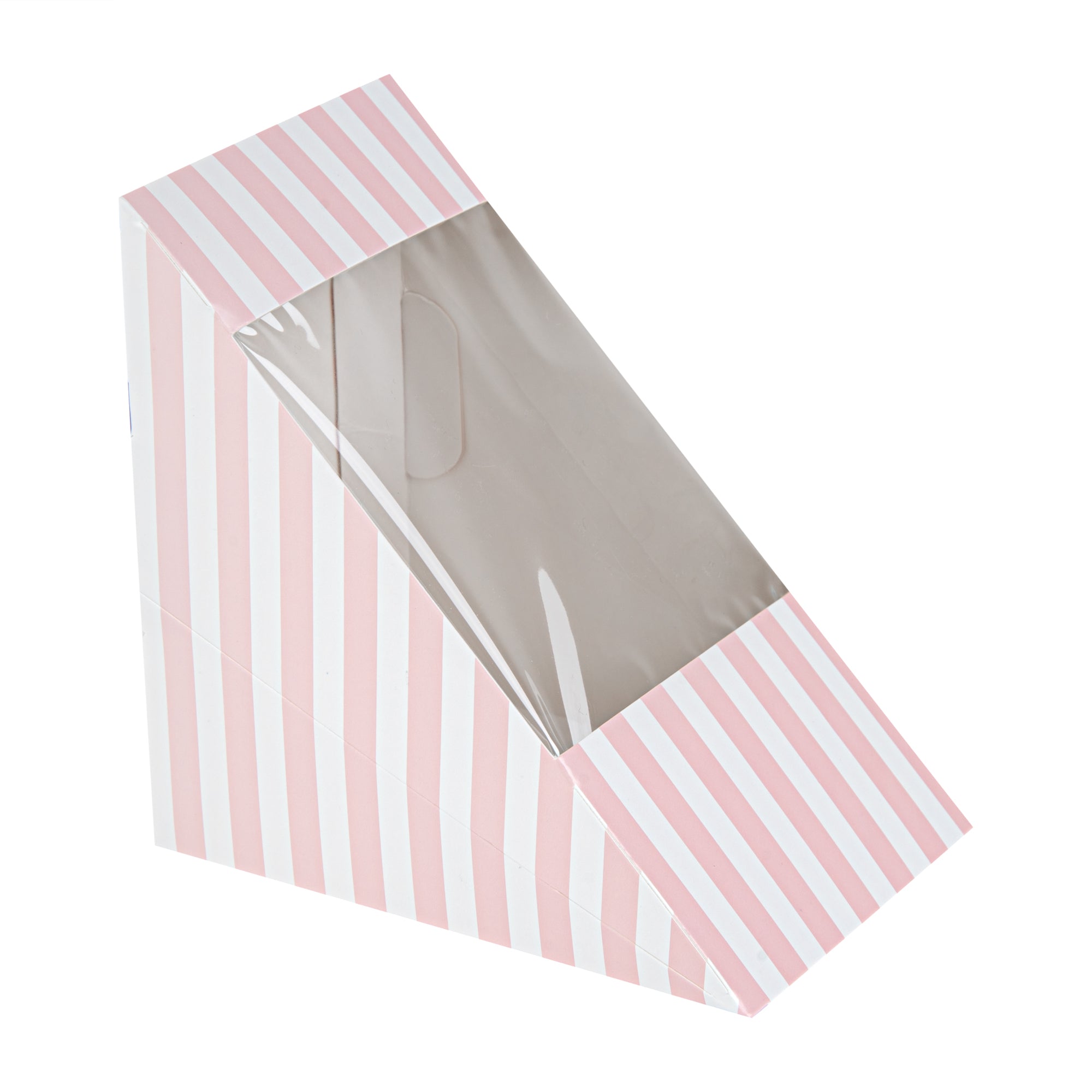 Cafe Vision Triangle Pink and White Stripe Paper Large Sandwich Box - 4 3/4" x 4 3/4" x 3 1/4" - 200 count box