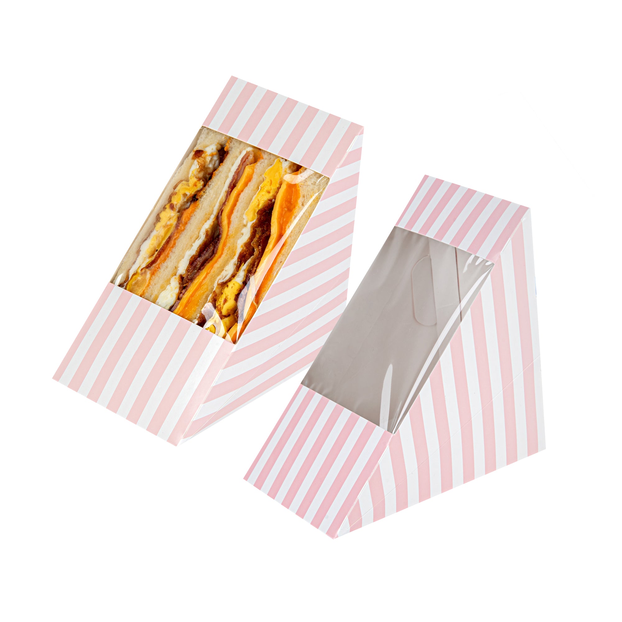 Cafe Vision Triangle Pink and White Stripe Paper Large Sandwich Box - 4 3/4" x 4 3/4" x 3 1/4" - 200 count box