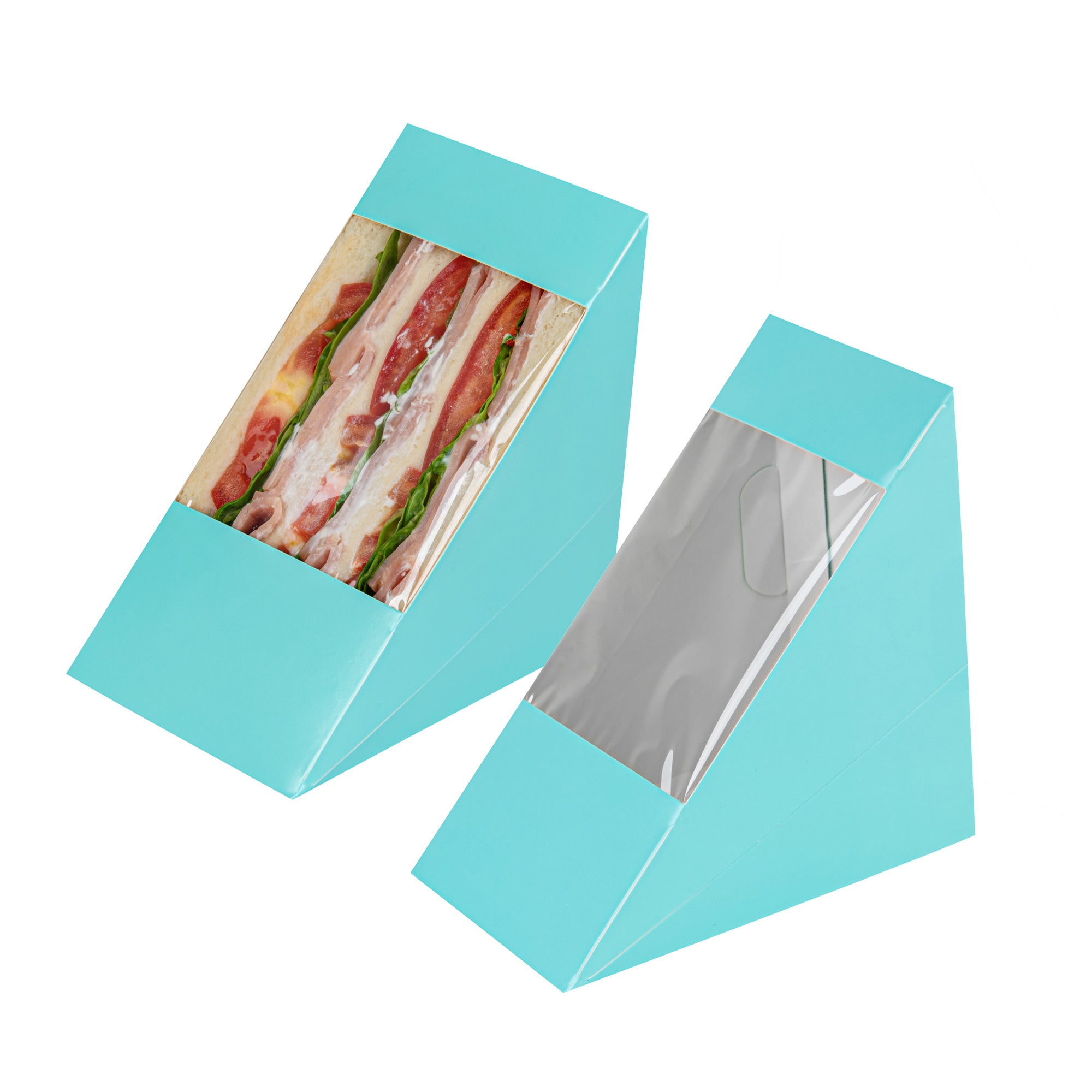 Cafe Vision Triangle Turquoise Paper Large Sandwich Box - 4 3/4" x 4 3/4" x 3 1/4" - 200 count box