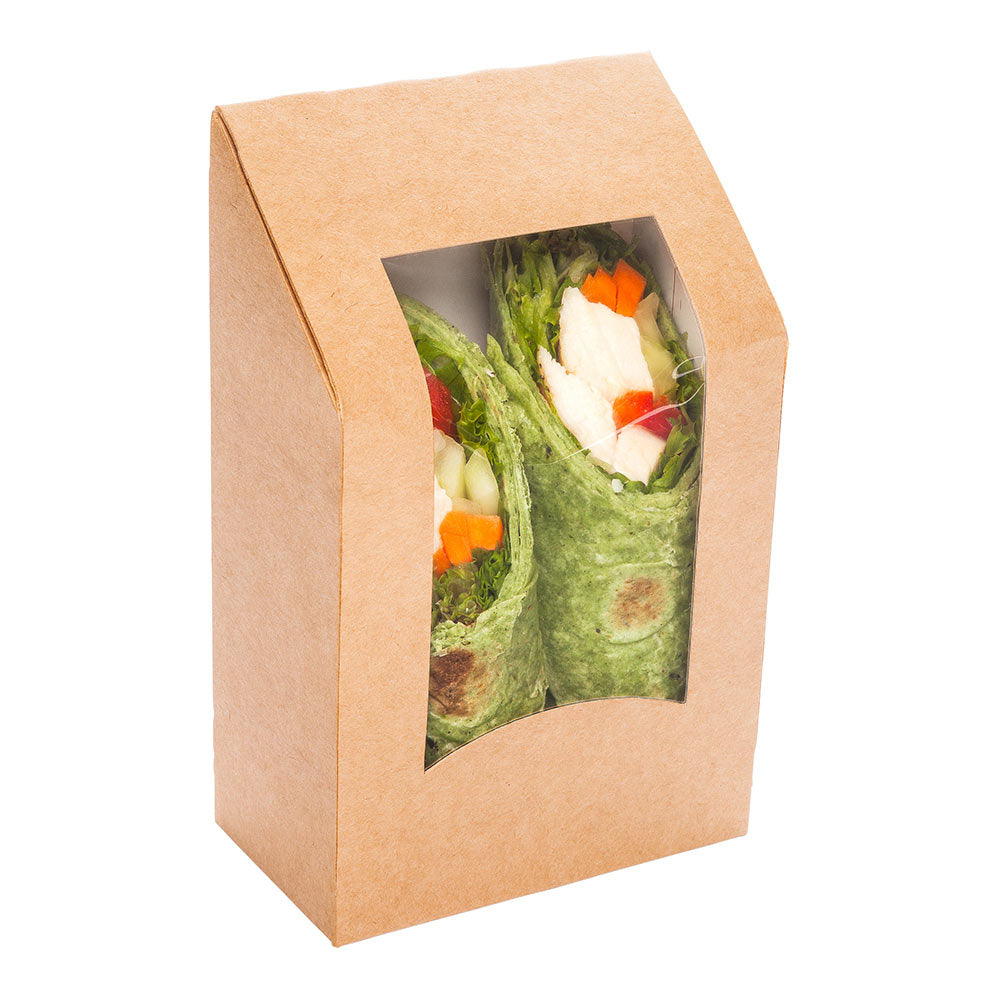 Cafe Vision Rectangle Kraft Paper Sandwich / Wrap Take Out Container - Angle Cut - 6" x 3 3/4" x 2" - 200 count box