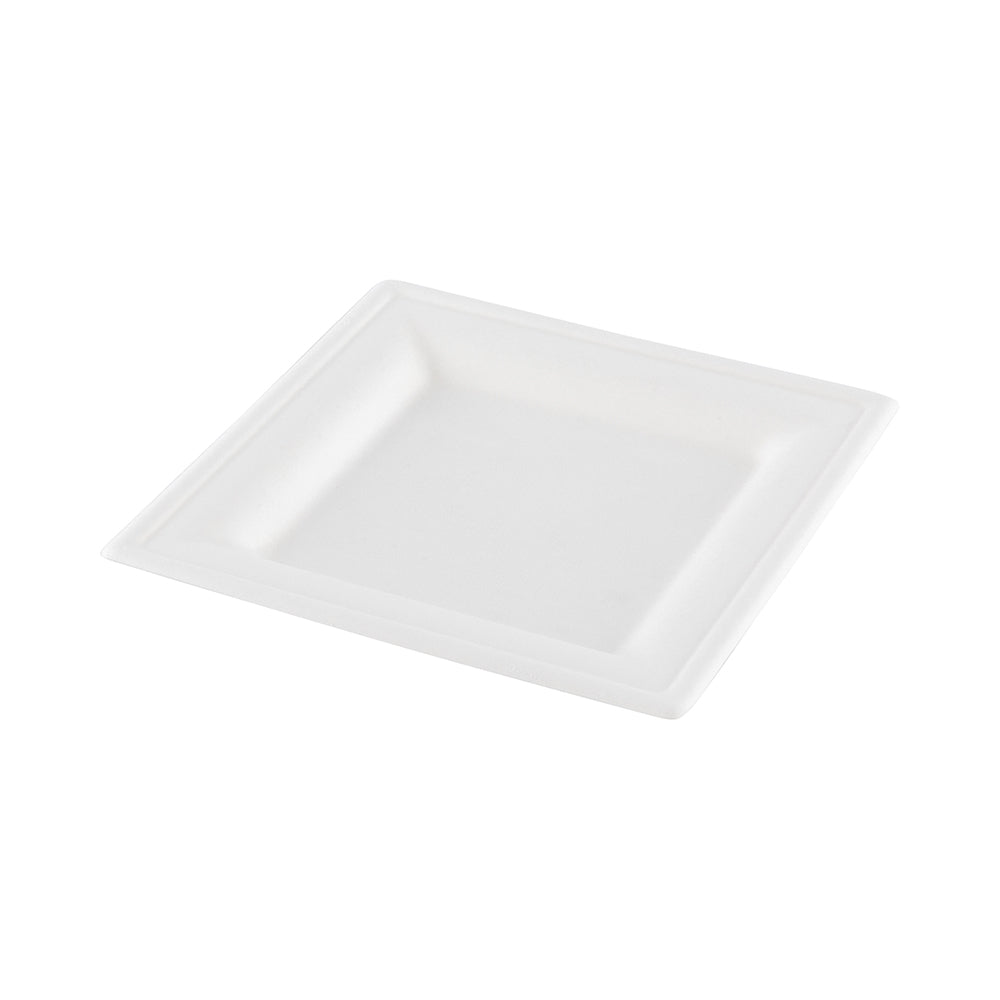 Pulp Tek Square White Sugarcane / Bagasse Small Plate - 6 1/4" x 6 1/4" - 100 count box