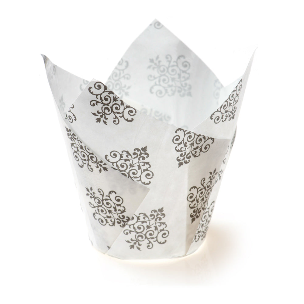 Panificio 2 oz Petal Vintage Floral Paper Tall Baking Cup - 3 1/4" x 3 1/4" x 3 1/4" - 200 count box