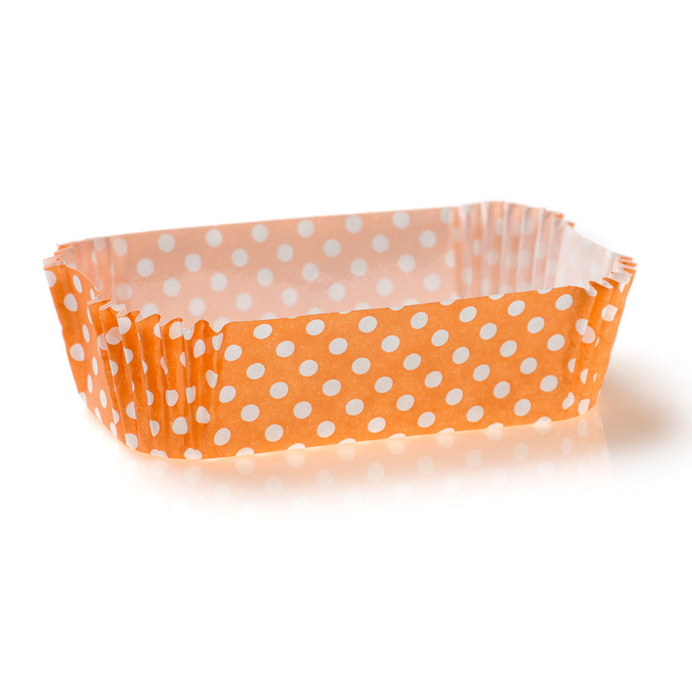 Panificio 5 oz Elliptical Polka-Dotted Hot Orange Paper Large Baking Cup - Ridged - 4 1/2" x 2 1/2" x 1 1/4" - 200 count box