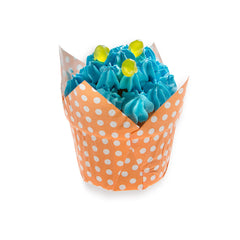 Panificio 1 oz Petal Polka-Dotted Hot Orange Paper Regular Baking Cup - 3