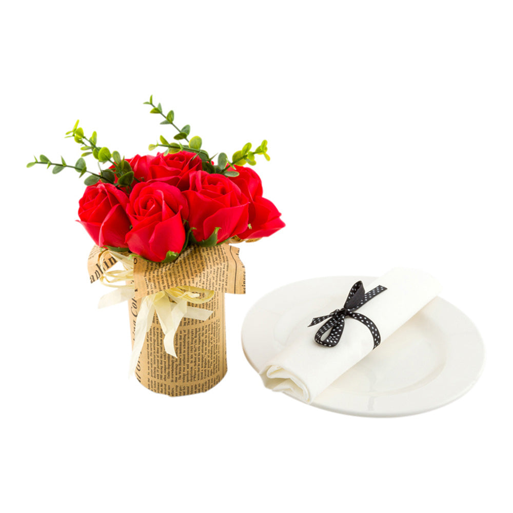 Sapone del Fiore Round Red Plastic Roses in Plastic Pot - 7 Blooms - 4" x 4" x 8 3/4" - 12 count box