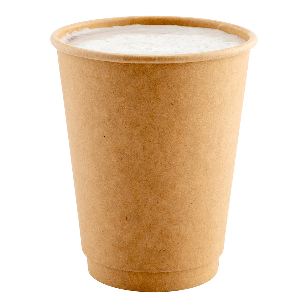 12 oz Kraft Paper Coffee Cup - Double Wall - 3 1/2" x 3 1/2" x 4 1/4" - 500 count box