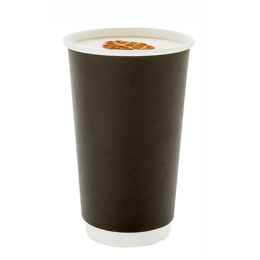 16 oz Black Paper Coffee Cup - Double Wall - 3 1/2" x 3 1/2" x 5 1/2" - 500 count box