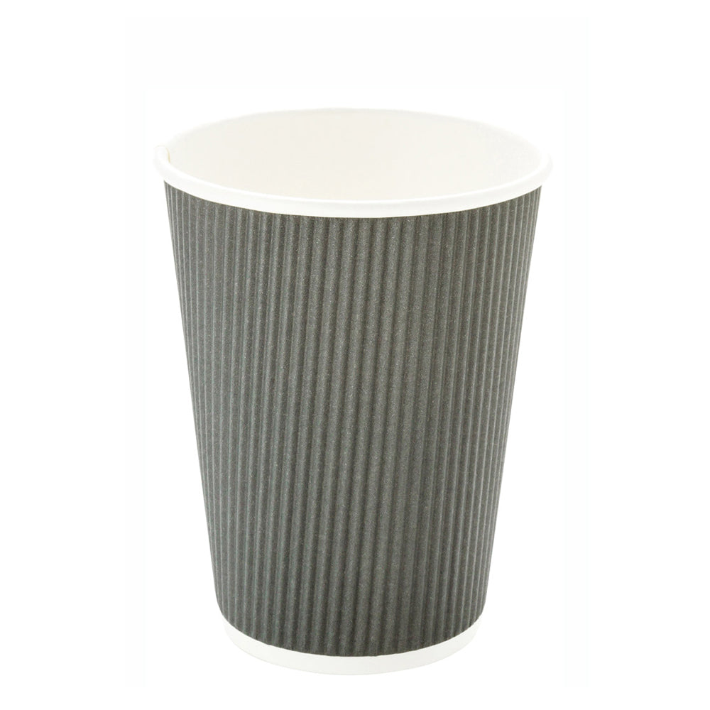 12 oz Gray Paper Coffee Cup - Ripple Wall - 3 1/2" x 3 1/2" x 4 1/4" - 500 count box