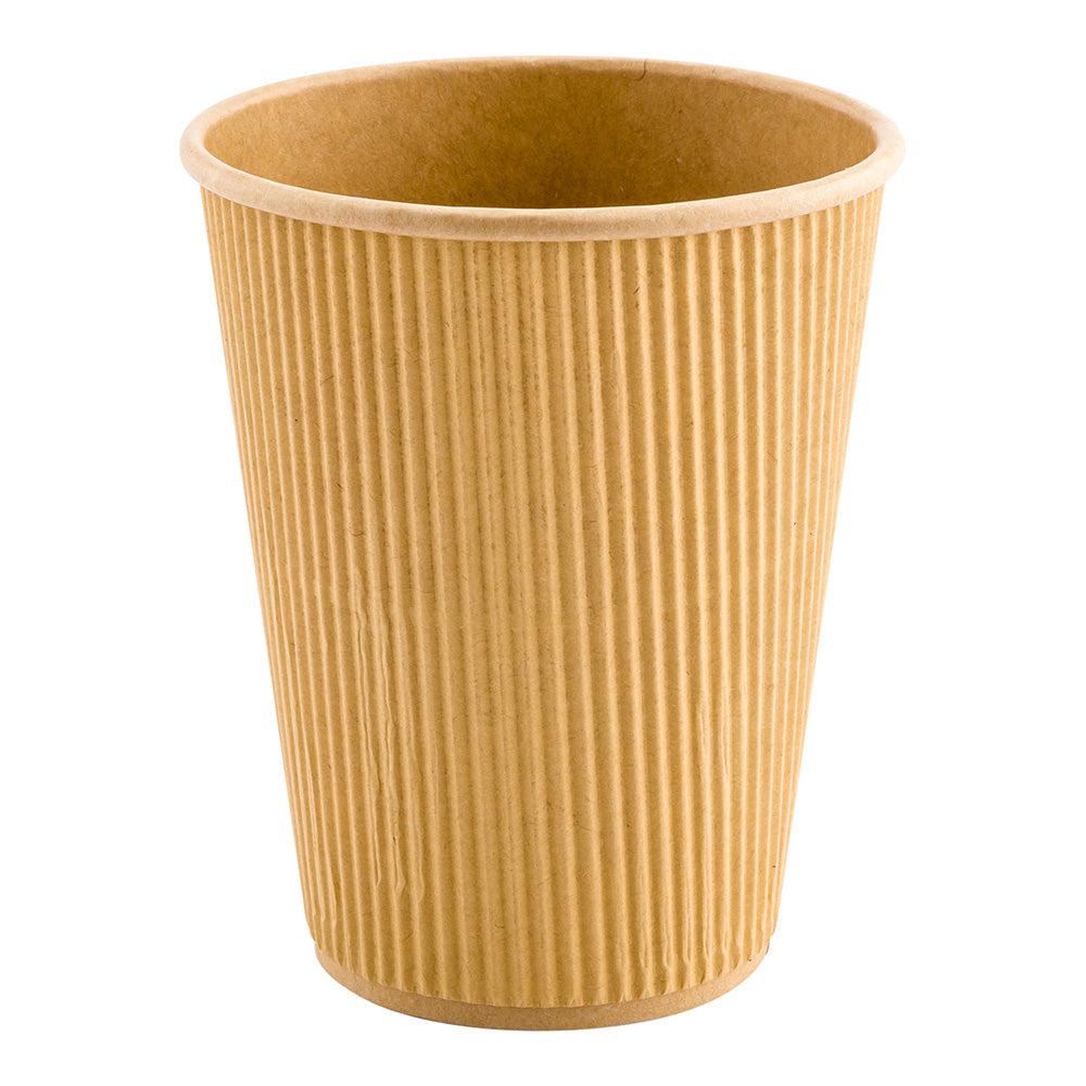 12 oz Kraft Paper Coffee Cup - Ripple Wall - 3 1/2" x 3 1/2" x 4 1/4" - 500 count box