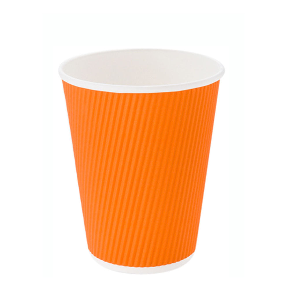 12 oz Tangerine Orange Paper Coffee Cup - Ripple Wall - 3 1/2" x 3 1/2" x 4 1/4" - 500 count box