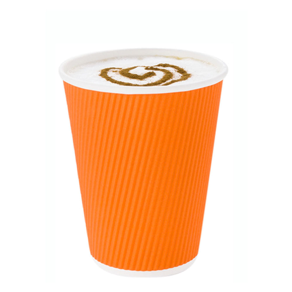 12 oz Tangerine Orange Paper Coffee Cup - Ripple Wall - 3 1/2" x 3 1/2" x 4 1/4" - 500 count box