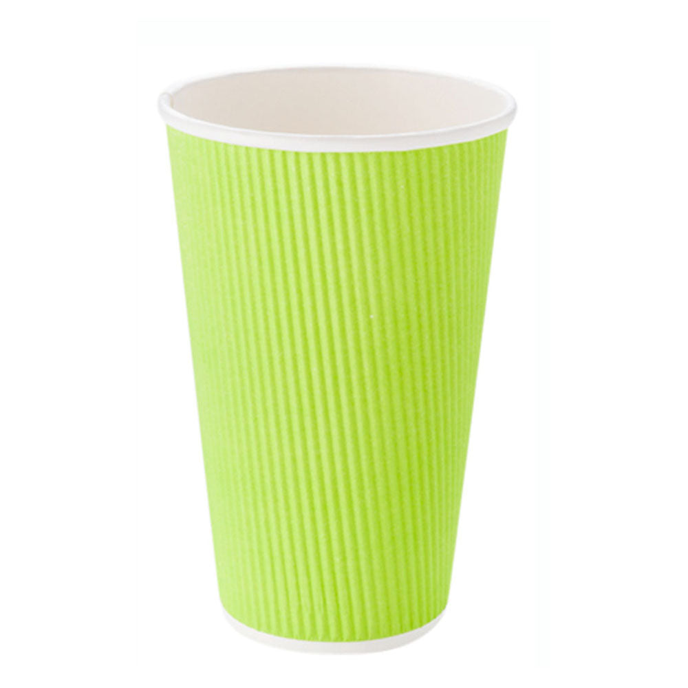 16 oz Eco Green Paper Coffee Cup - Ripple Wall - 3 1/2" x 3 1/2" x 5 1/2" - 500 count box