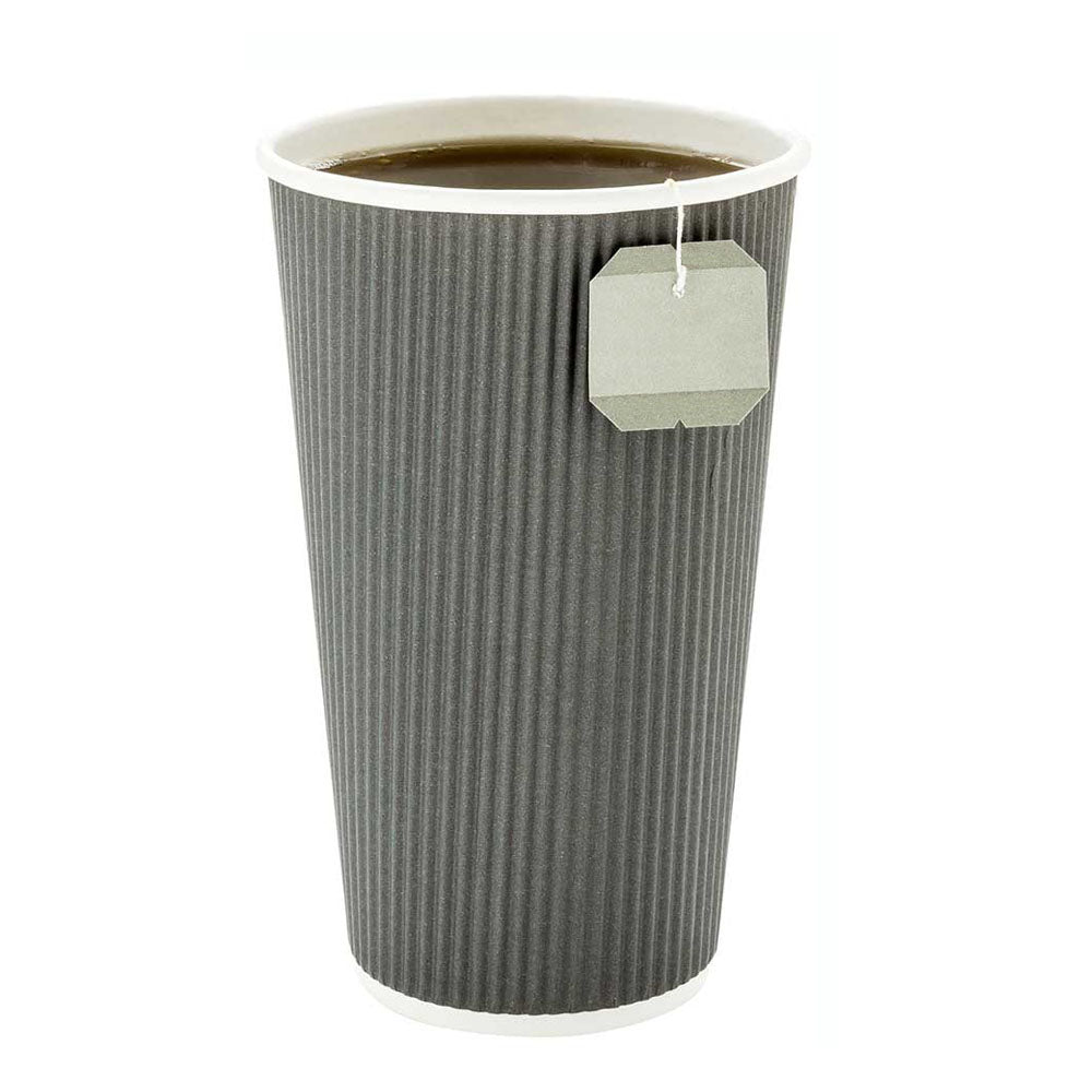 16 oz Gray Paper Coffee Cup - Ripple Wall - 3 1/2" x 3 1/2" x 5 1/2" - 500 count box