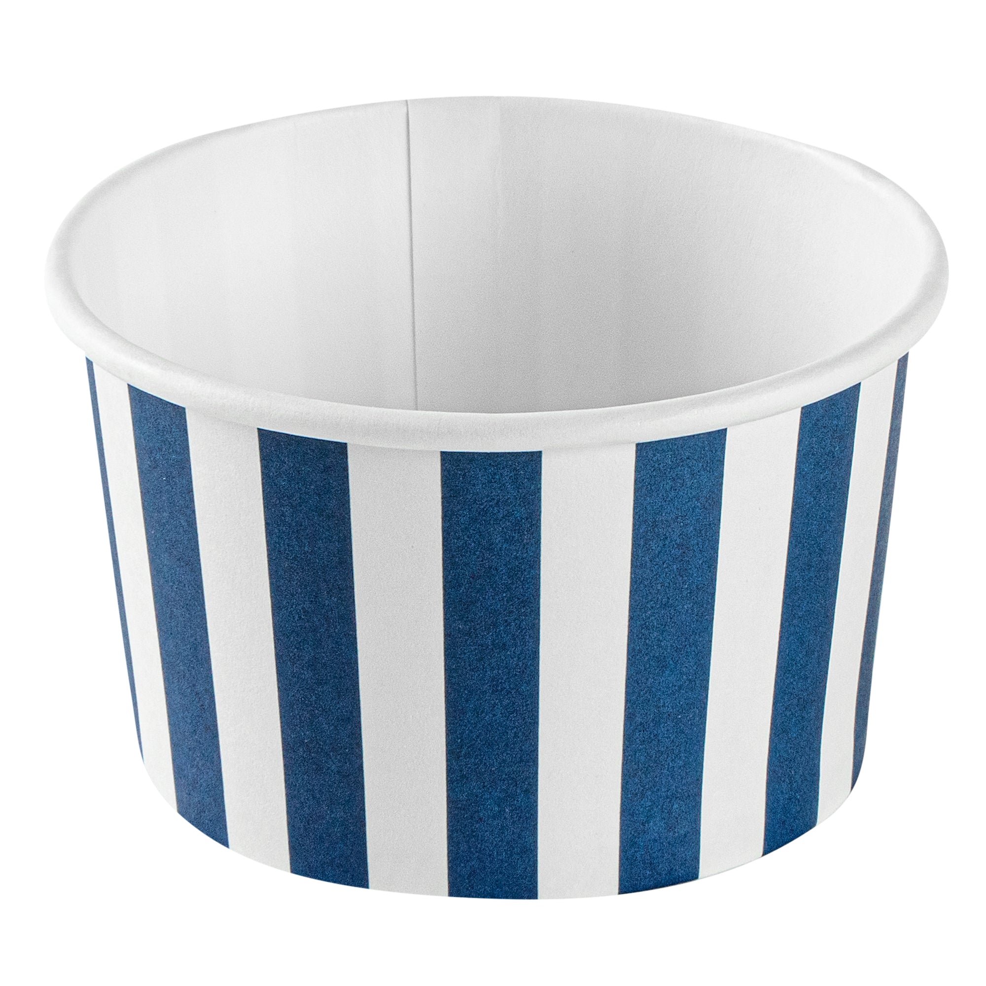 Coppetta 3 oz Round Blue and White Stripe Paper To Go Cup - 3" x 3" x 1 3/4" - 200 count box