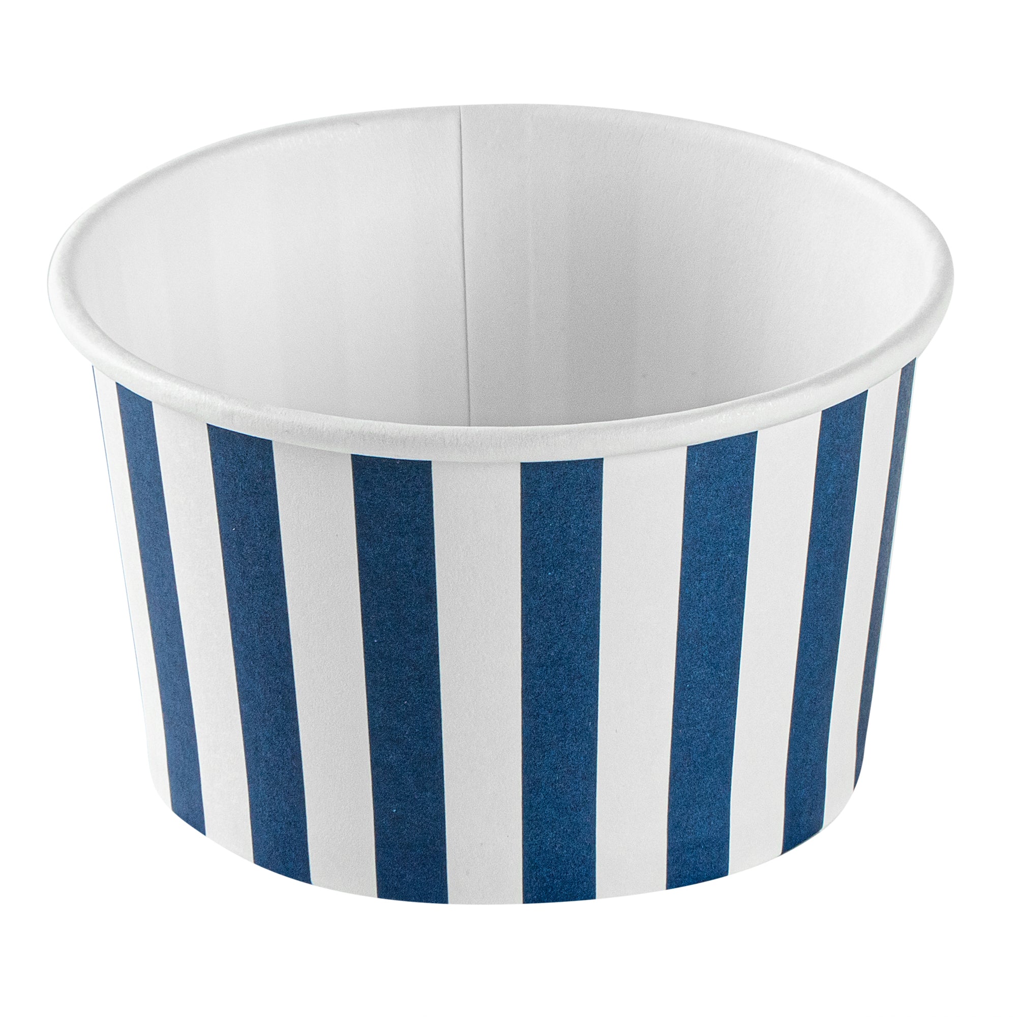 Coppetta 5 oz Round Blue and White Stripe Paper To Go Cup - 3 1/4" x 3 1/4" x 2" - 200 count box