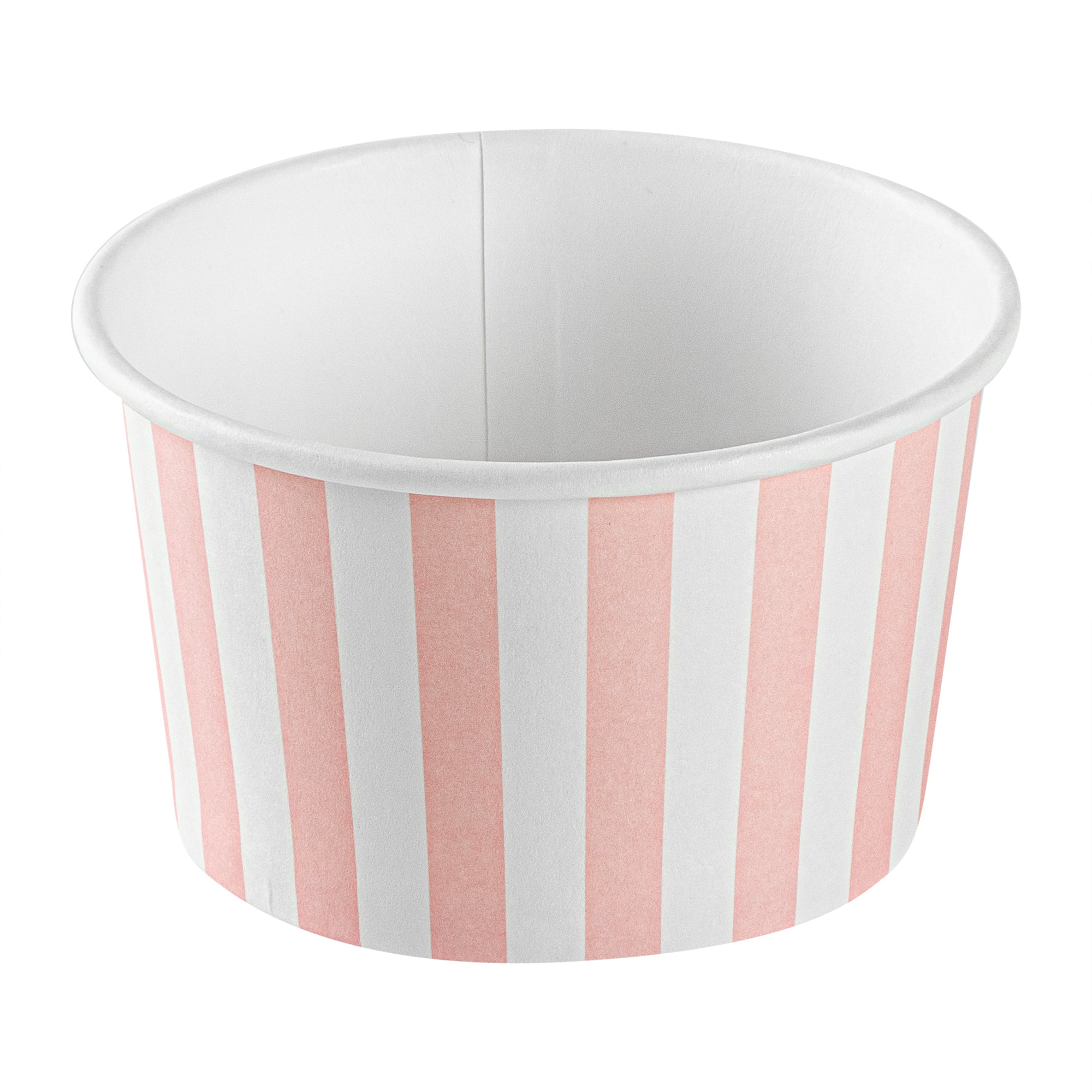 Coppetta 5 oz Round Pink and White Stripe Paper To Go Cup - 3 1/4" x 3 1/4" x 2" - 200 count box