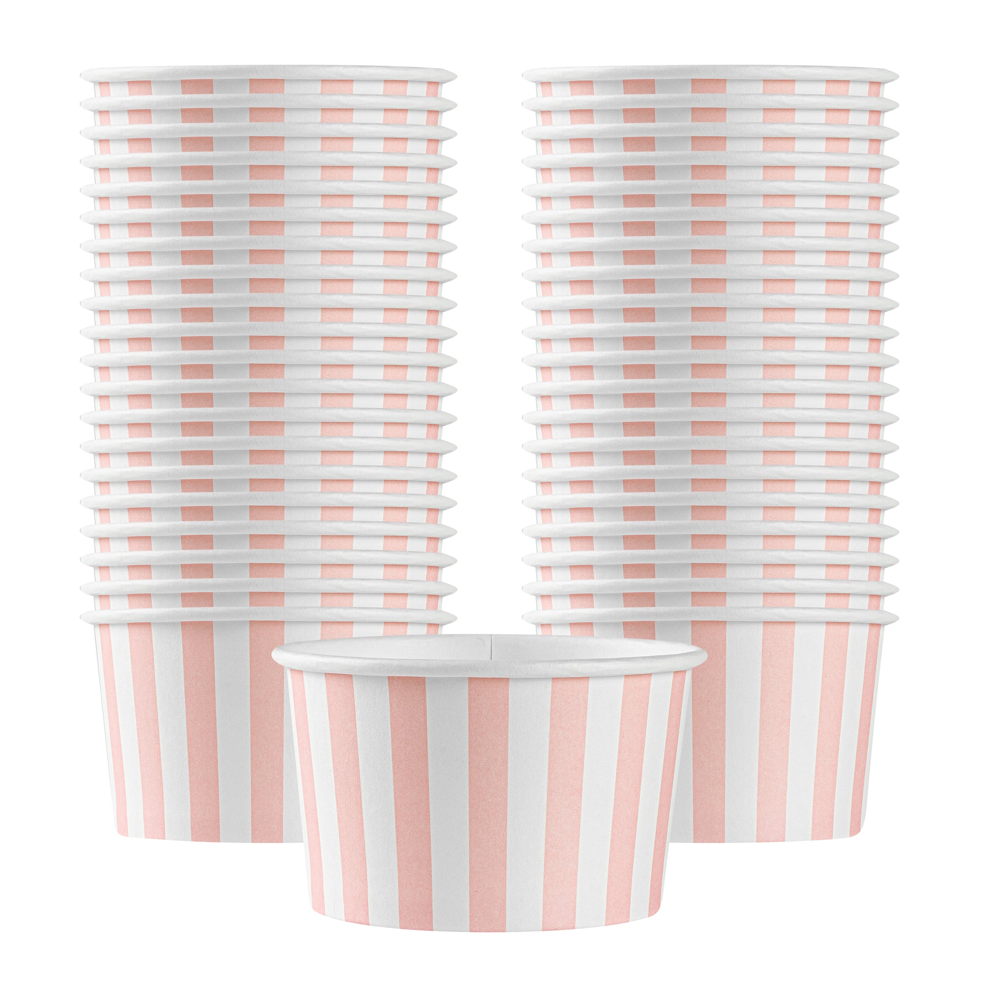 Coppetta 5 oz Round Pink and White Stripe Paper To Go Cup - 3 1/4" x 3 1/4" x 2" - 200 count box