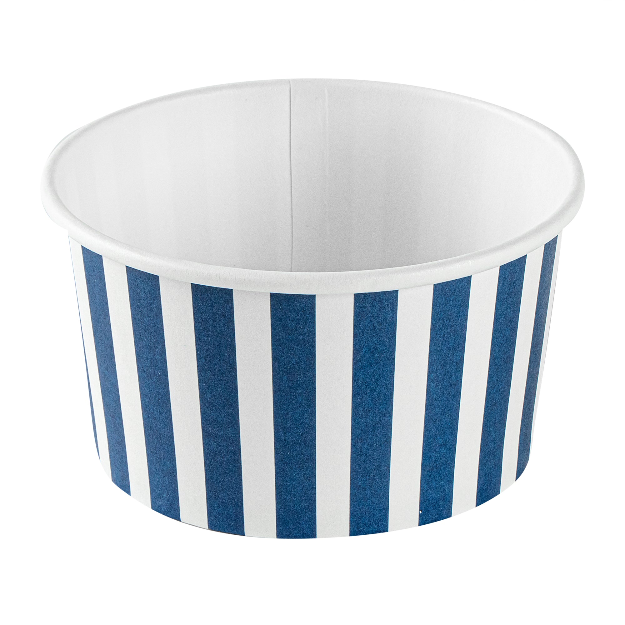 Coppetta 8 oz Round Blue and White Stripe Paper To Go Cup - 3 3/4" x 3 3/4" x 2 1/4" - 200 count box