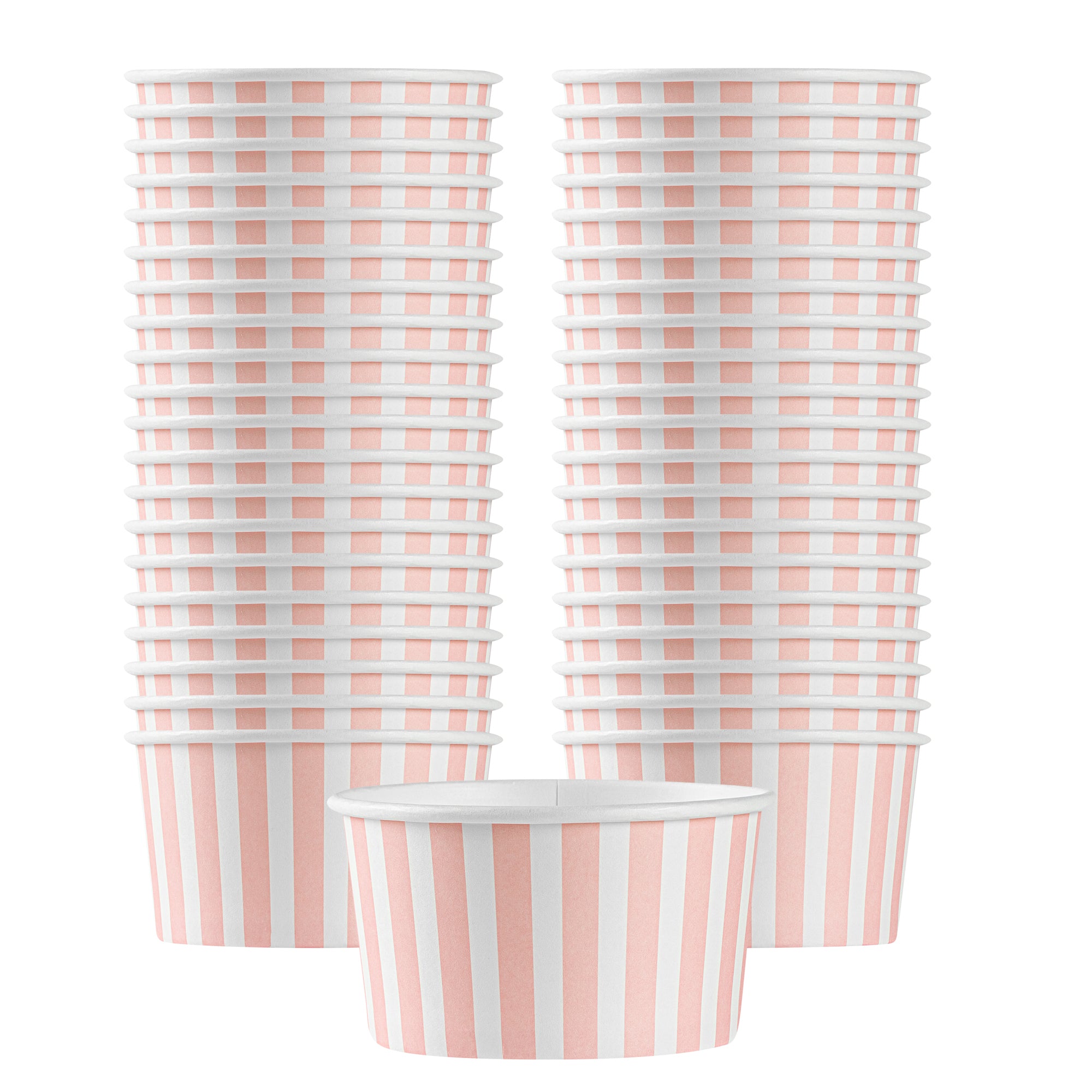 Coppetta 8 oz Round Pink and White Stripe Paper To Go Cup - 3 3/4" x 3 3/4" x 2 1/4" - 200 count box