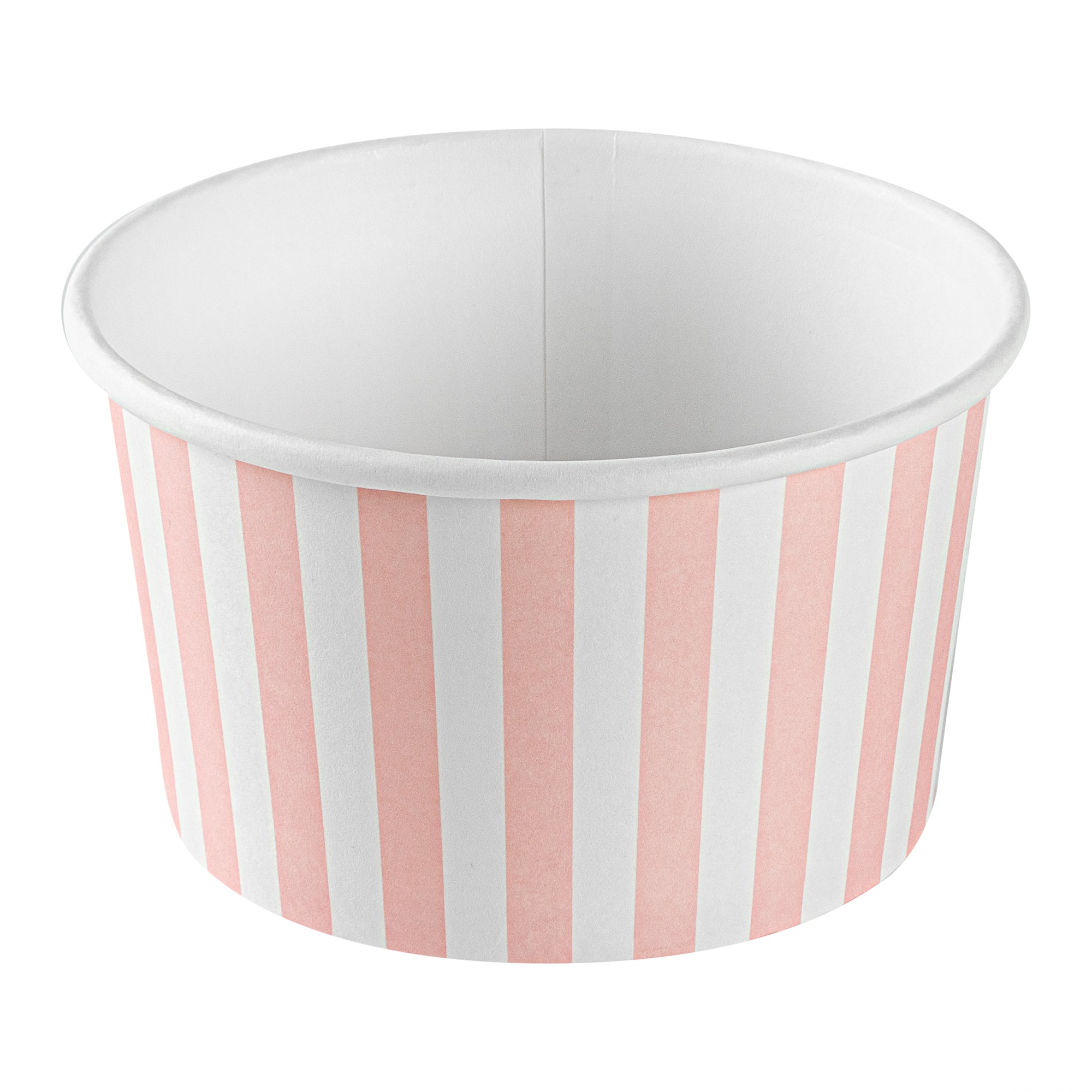 Coppetta 12 oz Round Pink and White Stripe Paper To Go Cup - 4" x 4" x 2 1/4" - 200 count box