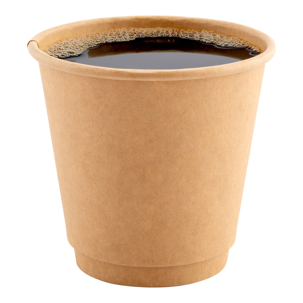 8 oz Kraft Paper Coffee Cup - Double Wall - 3 1/2" x 3 1/2" x 3 1/4" - 500 count box