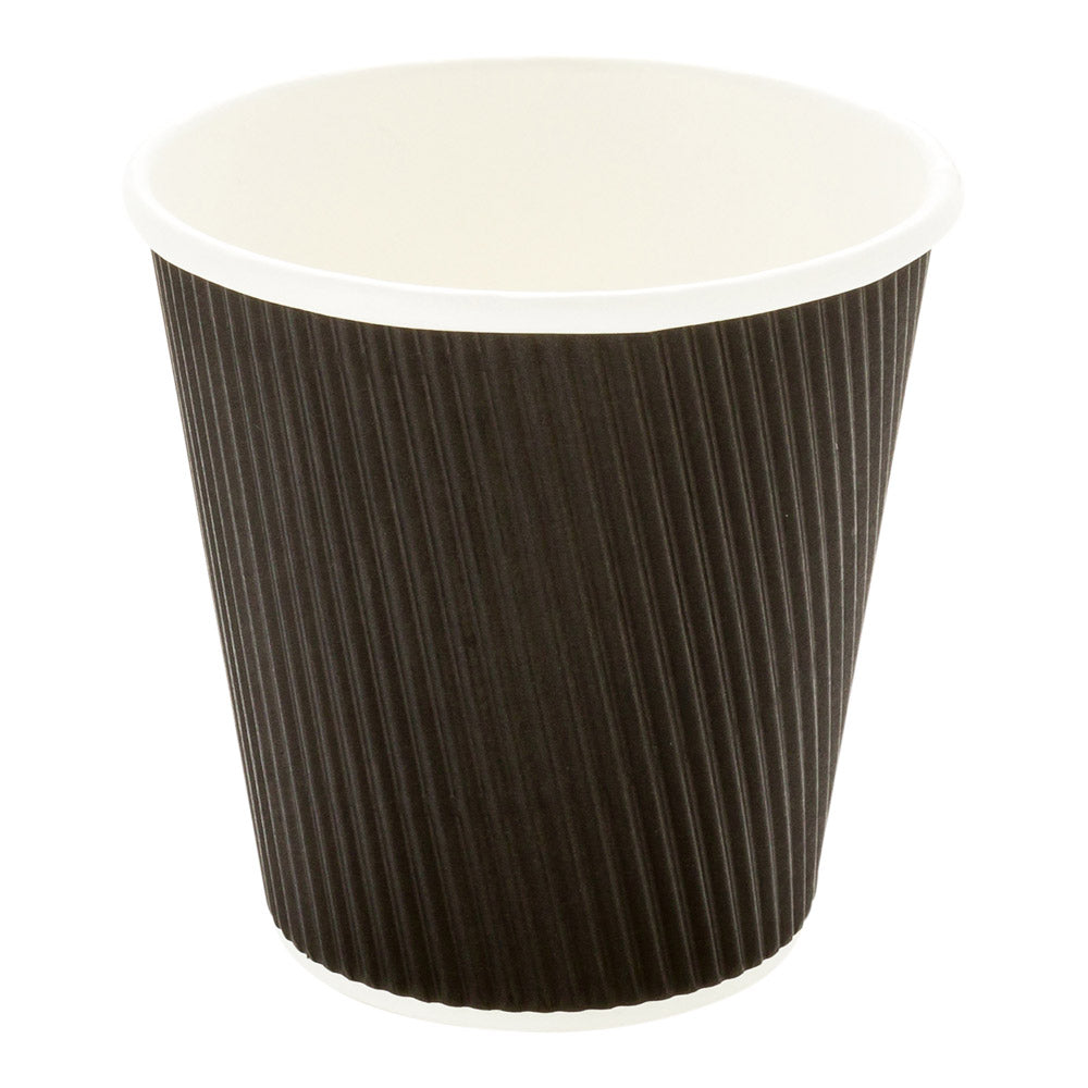 8 oz Round Black Paper Coffee Cup - Ripple Wall - 3 1/2" x 3 1/2" x 3 1/4" - 500 count box