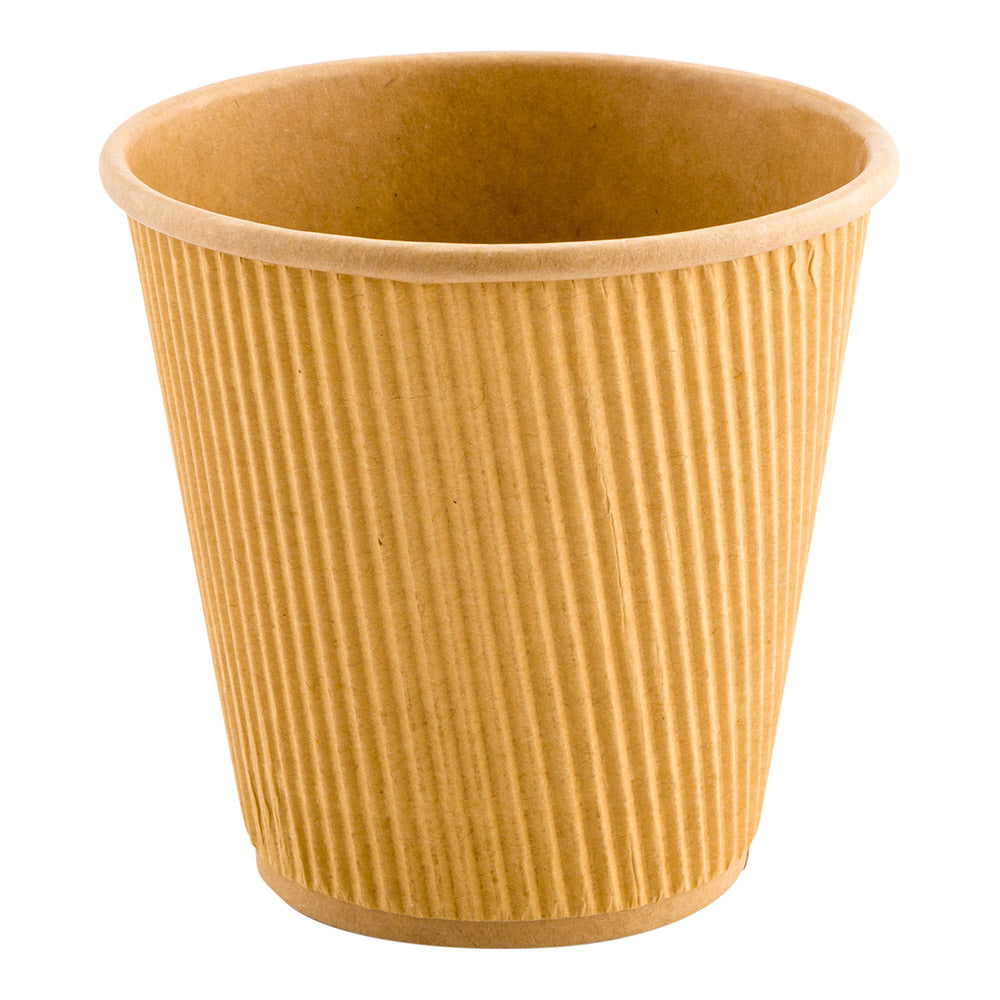 8 oz Kraft Paper Coffee Cup - Ripple Wall - 3 1/2" x 3 1/2" x 3 1/4" - 500 count box